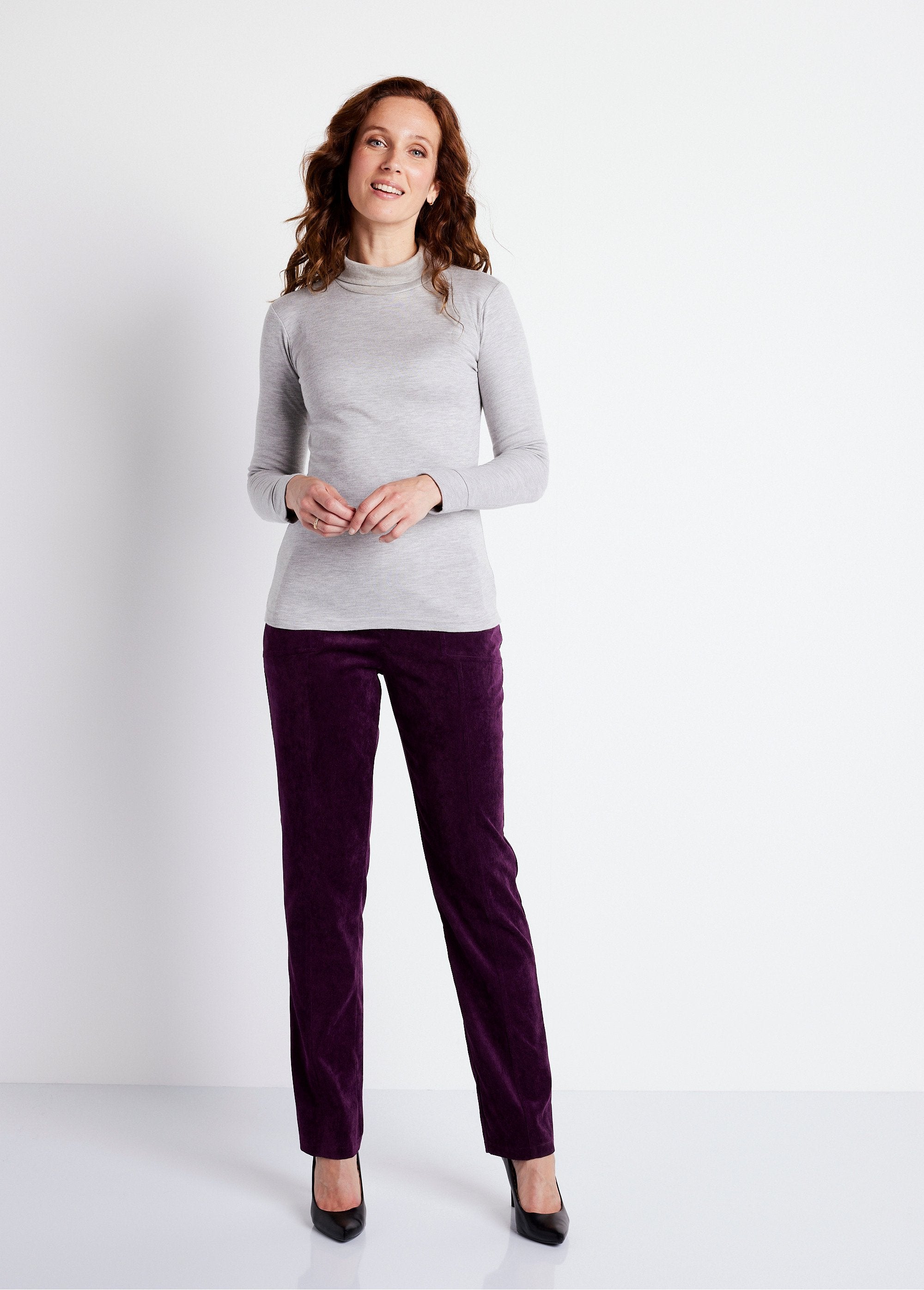 Pantalon_droit_taille_élastiquée_velours_milleraies_Prune_SF1_slim