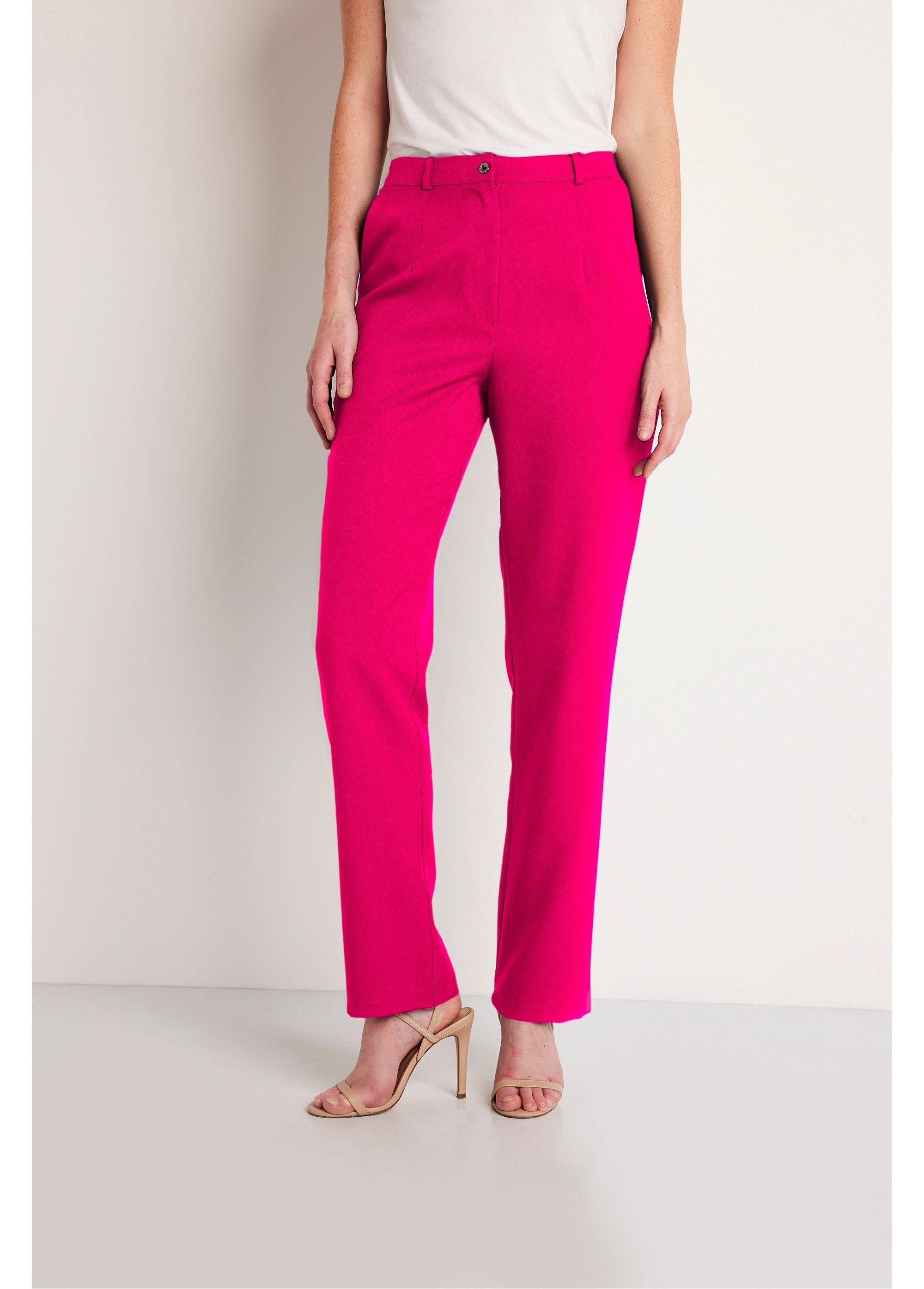 Pantalon_droit_uni_taille_semi_élastiquée_Framboise_FA1_slim