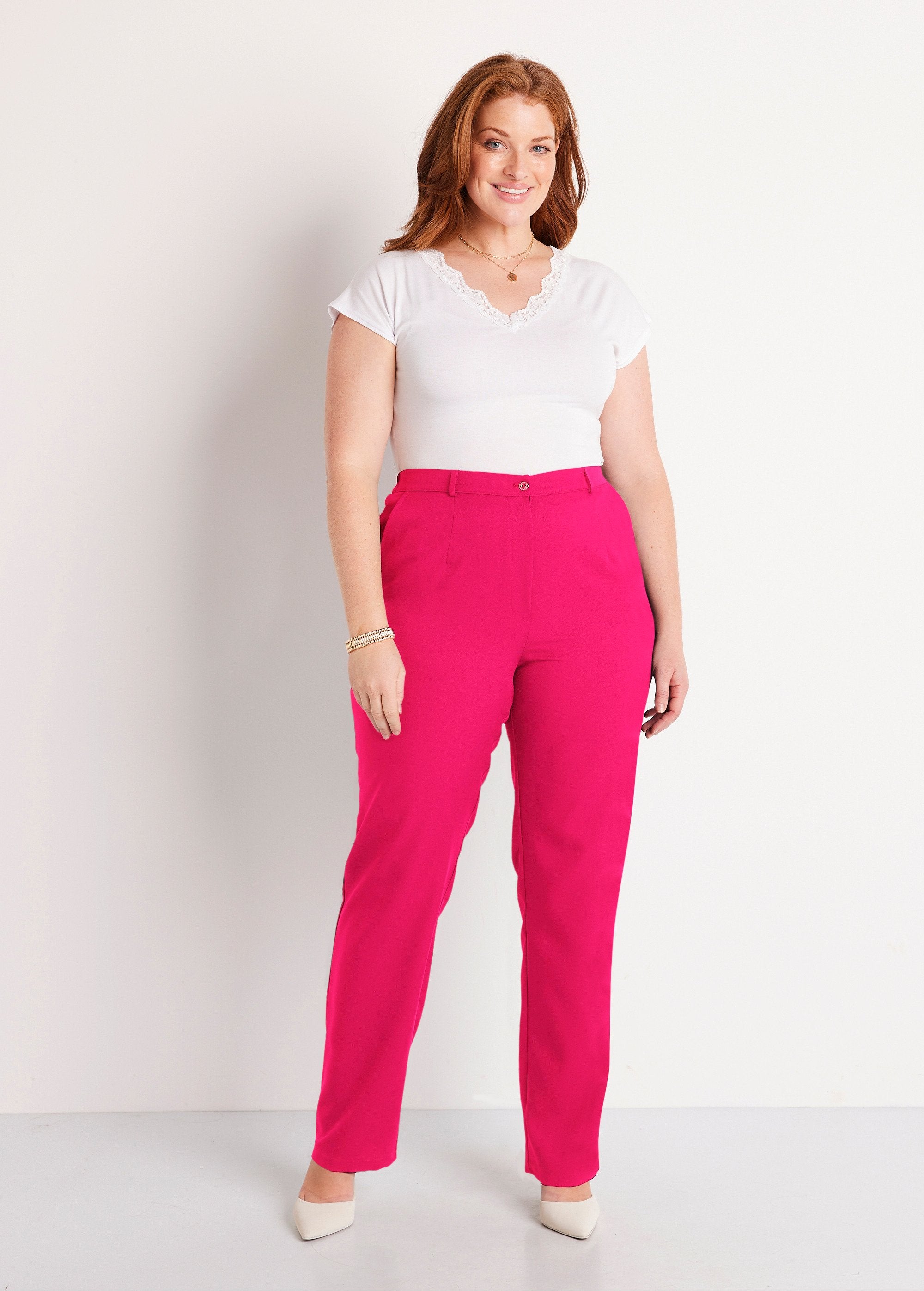 Pantalon_droit_uni_taille_semi_élastiquée_Framboise_SF1_curvy