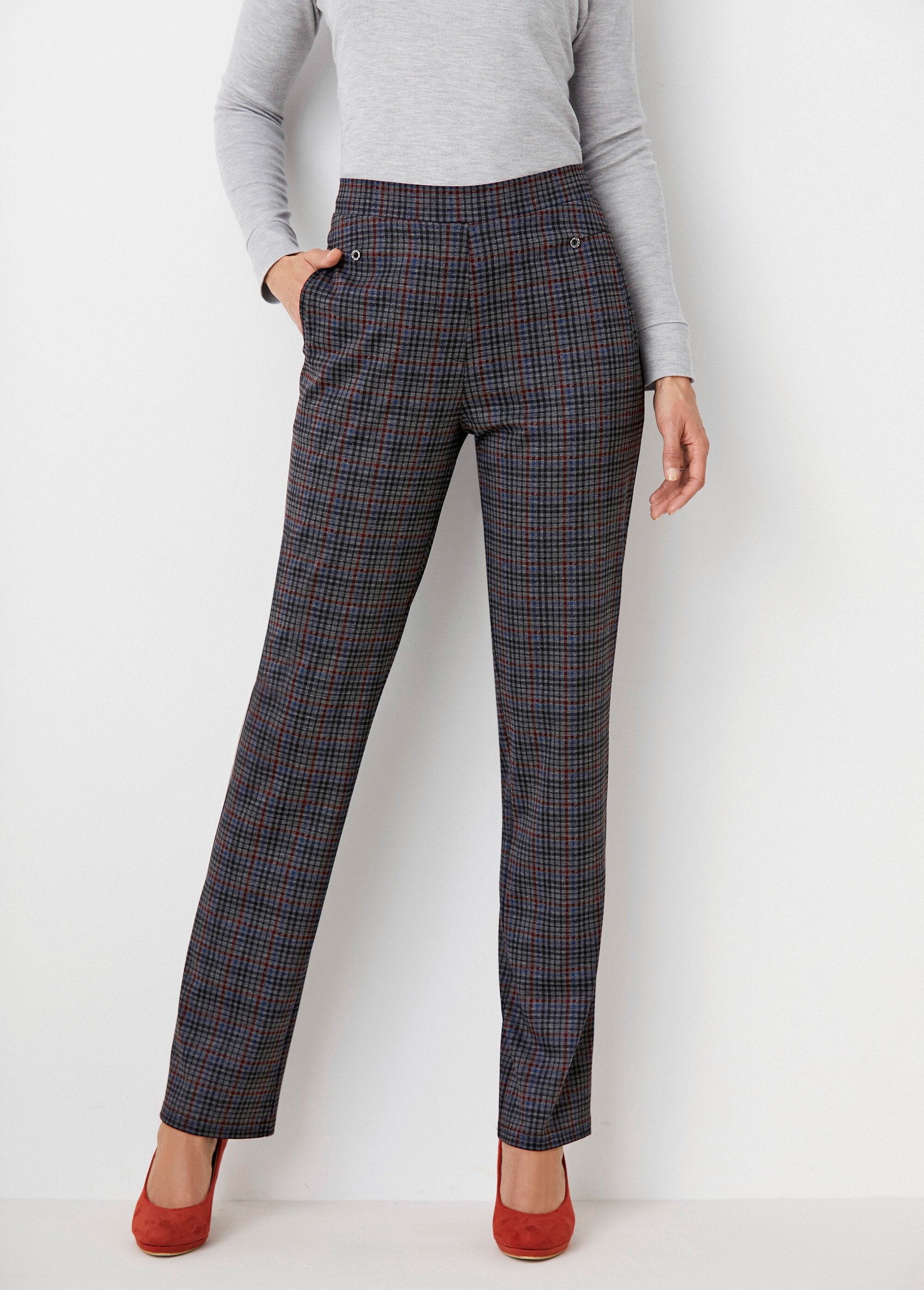 Pantalon_droit_taille_semi_élastiquée_Carreaux_gris_FA1_slim