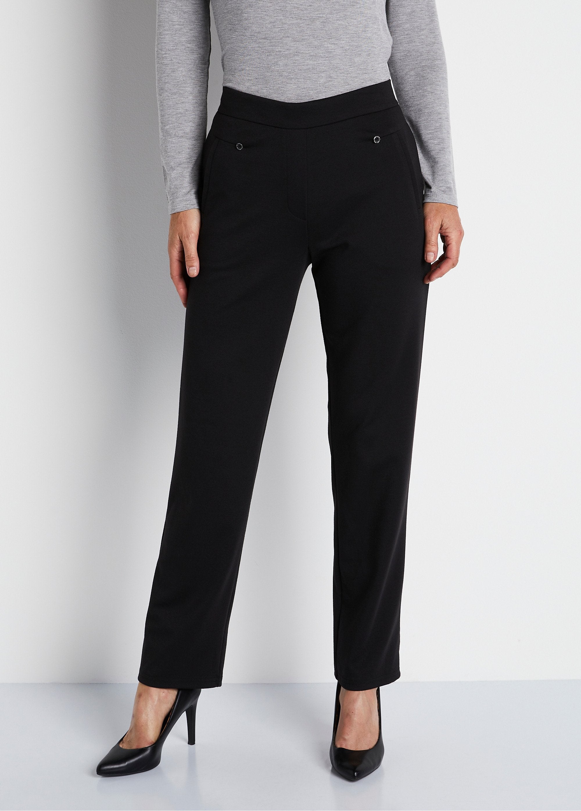 Pantalon_droit_taille_semi_élastiquée_Uni_noir_FA1_slim