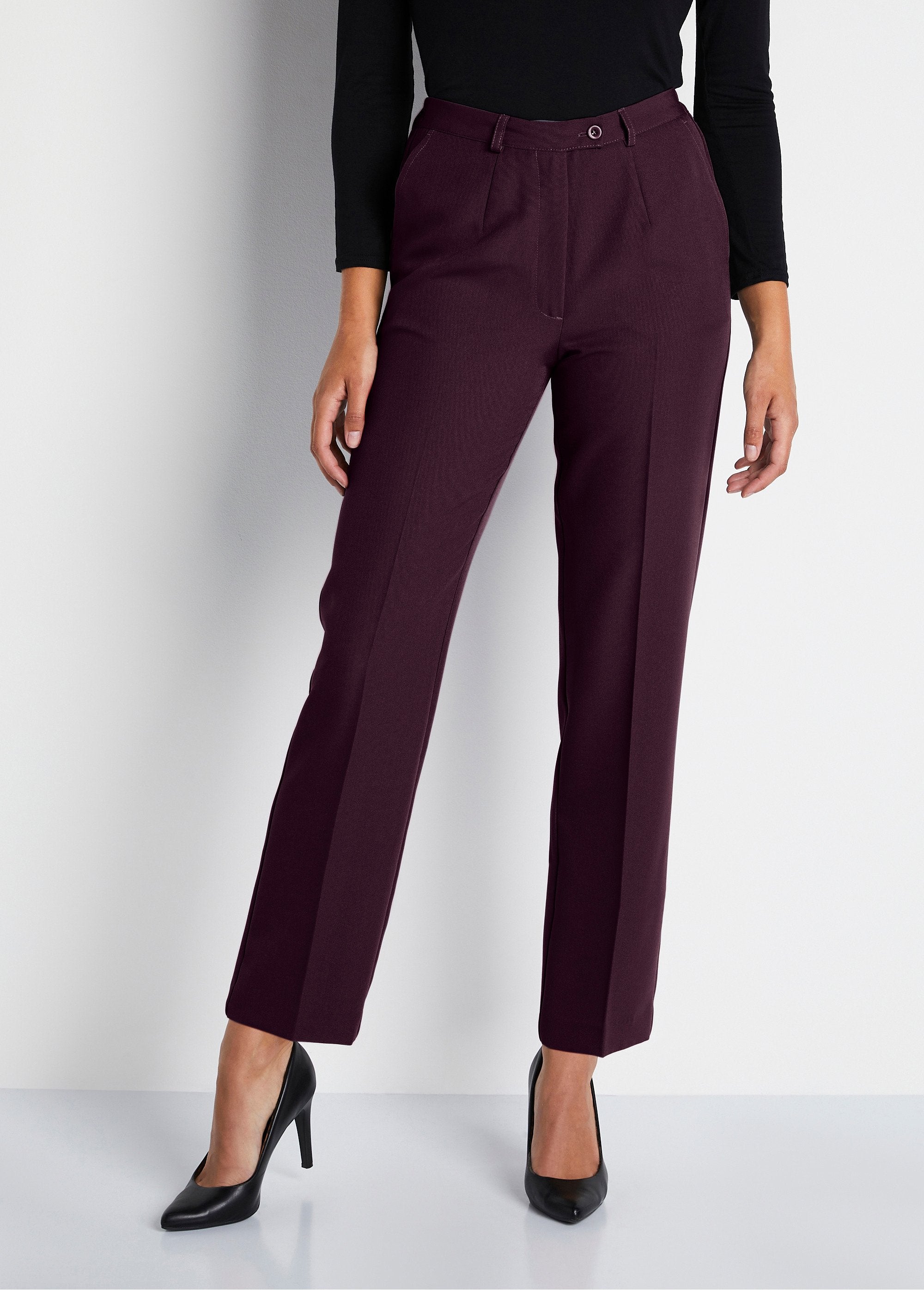 Pantalon_droit_taille_semi-élastiquée_tissu_infroissable_Prune_FA1_slim