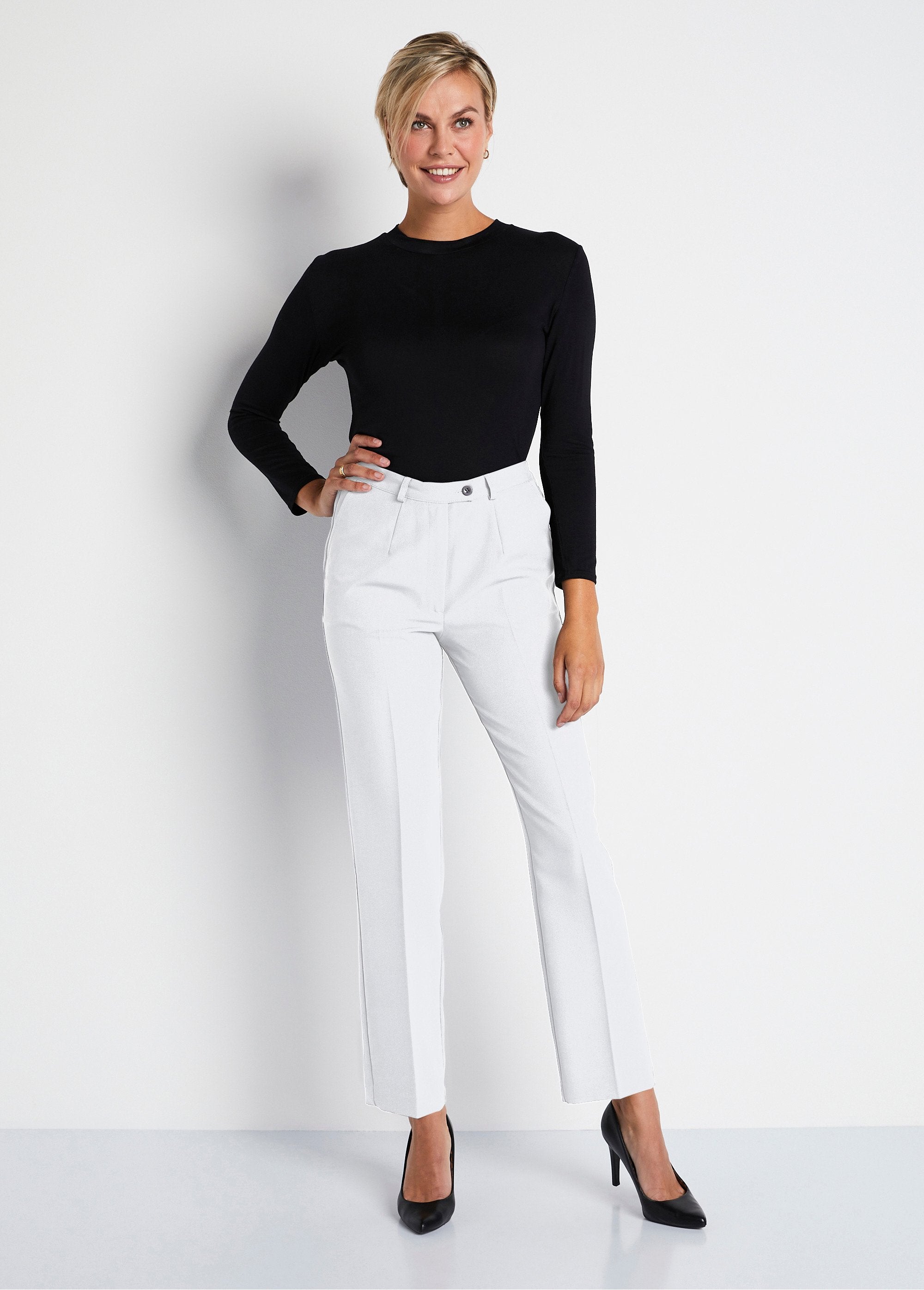 Pantalon_droit_taille_semi-élastiquée_tissu_infroissable_Blanc_SF1_slim