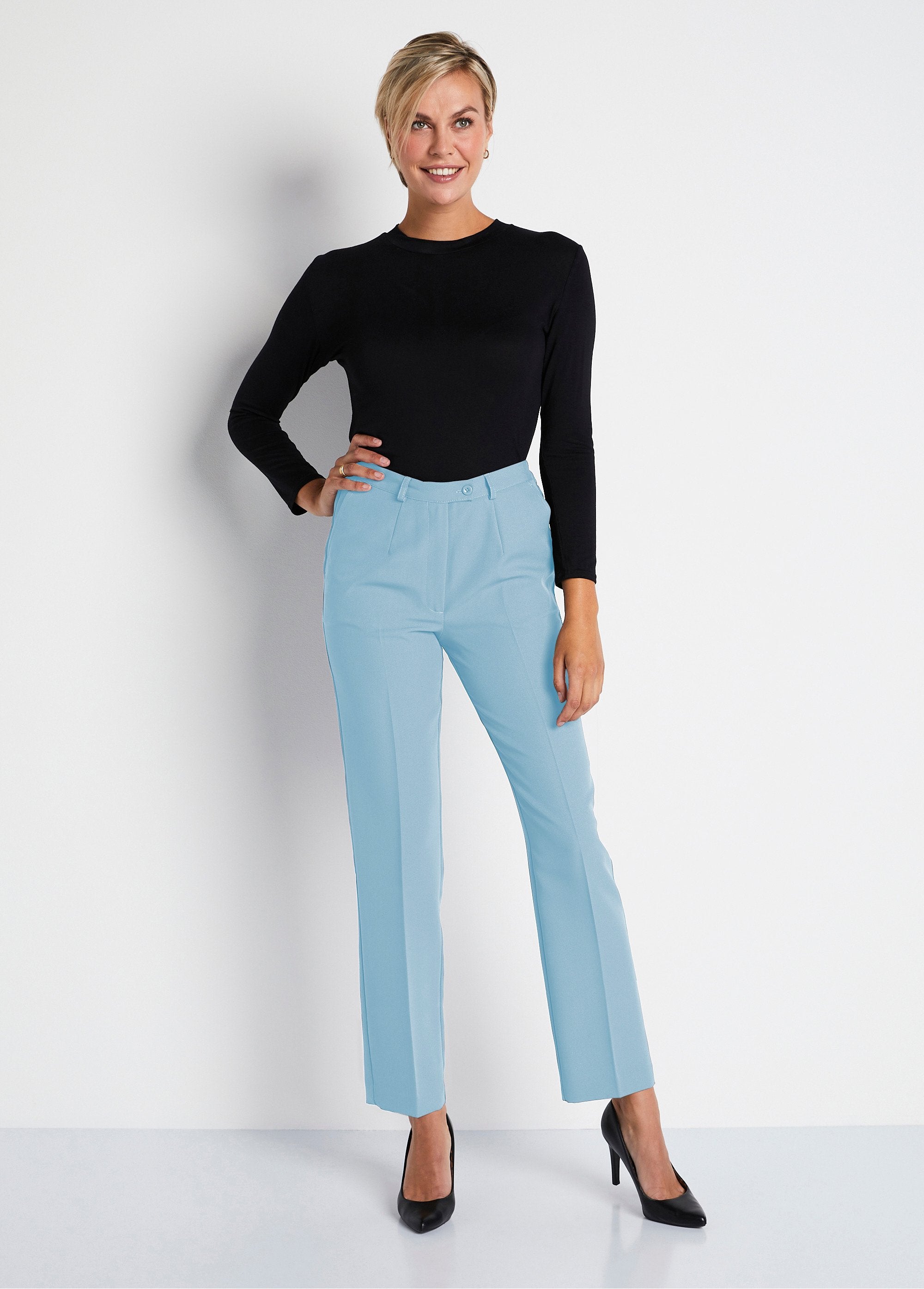 Pantalon_droit_taille_semi-élastiquée_tissu_infroissable_Bleu_SF1_slim