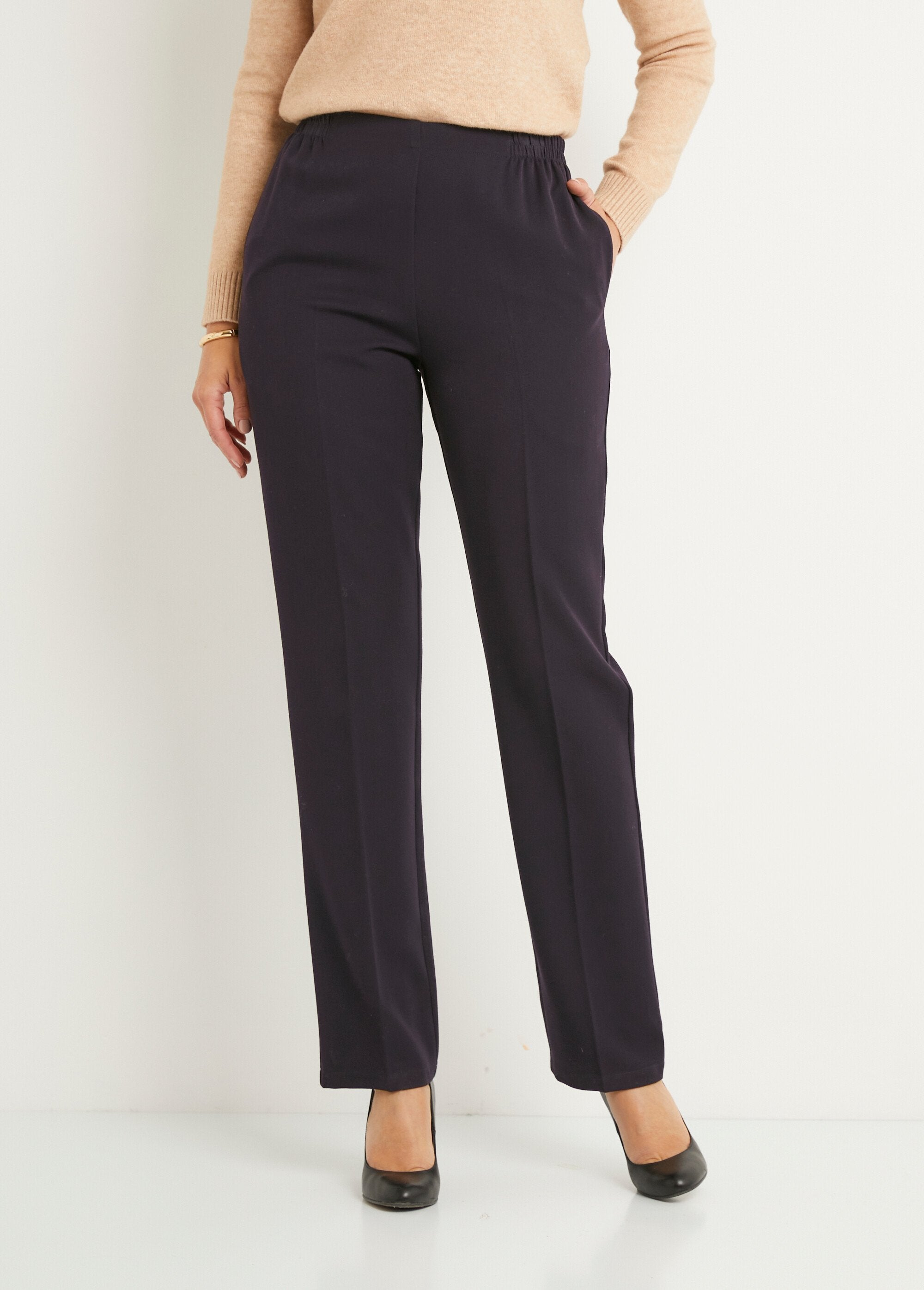 Pantalon_droit_taille_semi_élastiquée_ventre_plat_Uni_prune_FA1_slim