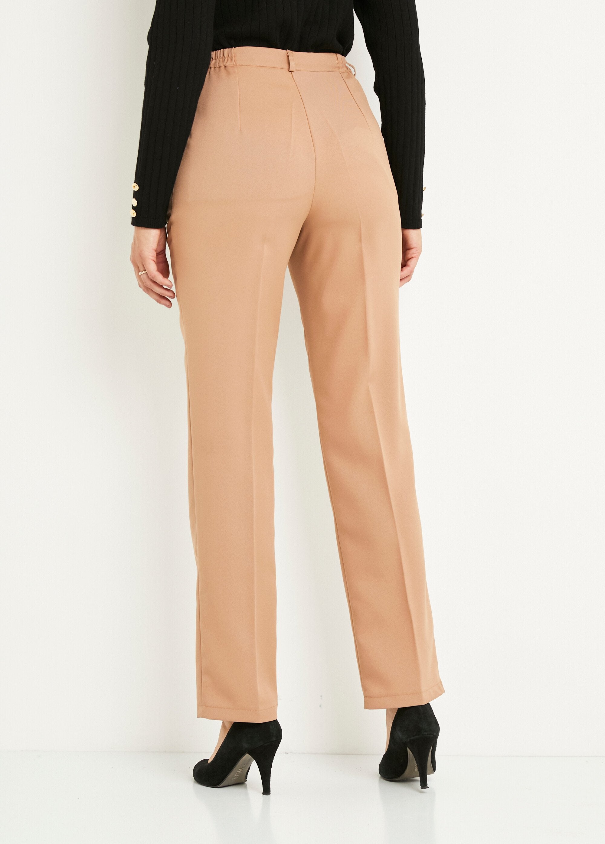 Pantalon_droit_uni_taille_semi_élastiquée_Beige_DO1_slim