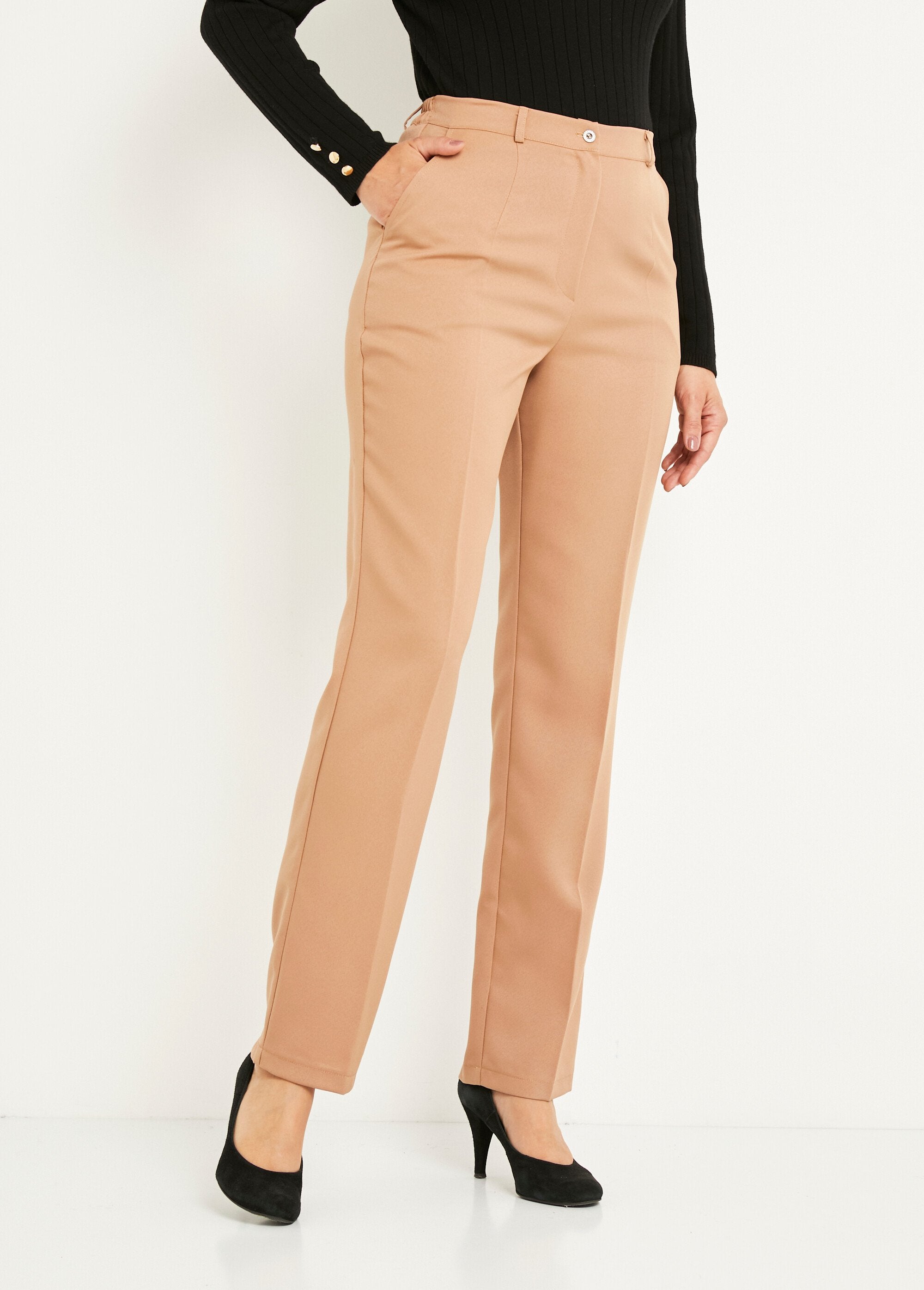 Pantalon_droit_uni_taille_semi_élastiquée_Beige_FA1_slim