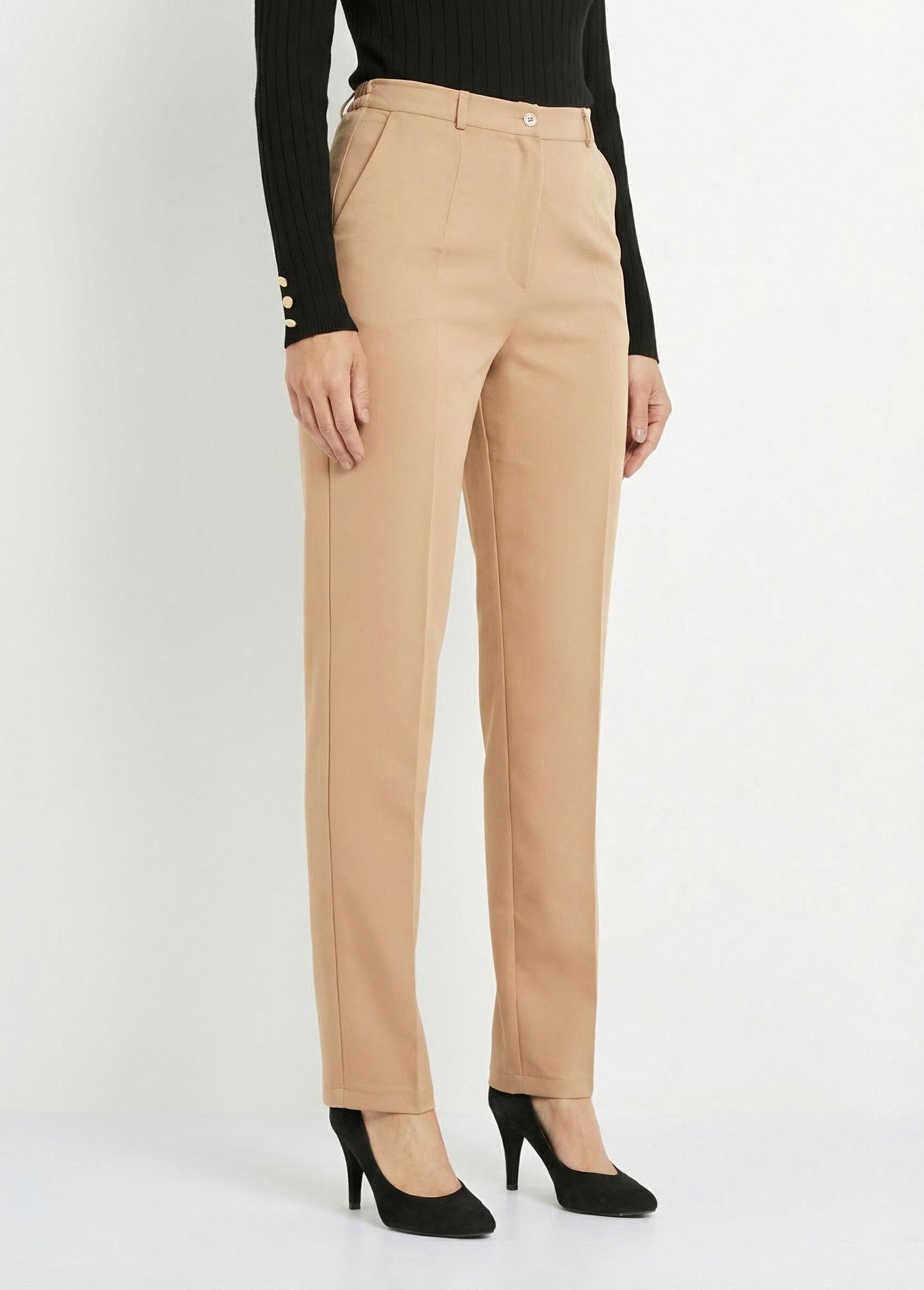 Pantalon_droit_uni_taille_semi_élastiquée_Beige_FA1_slim
