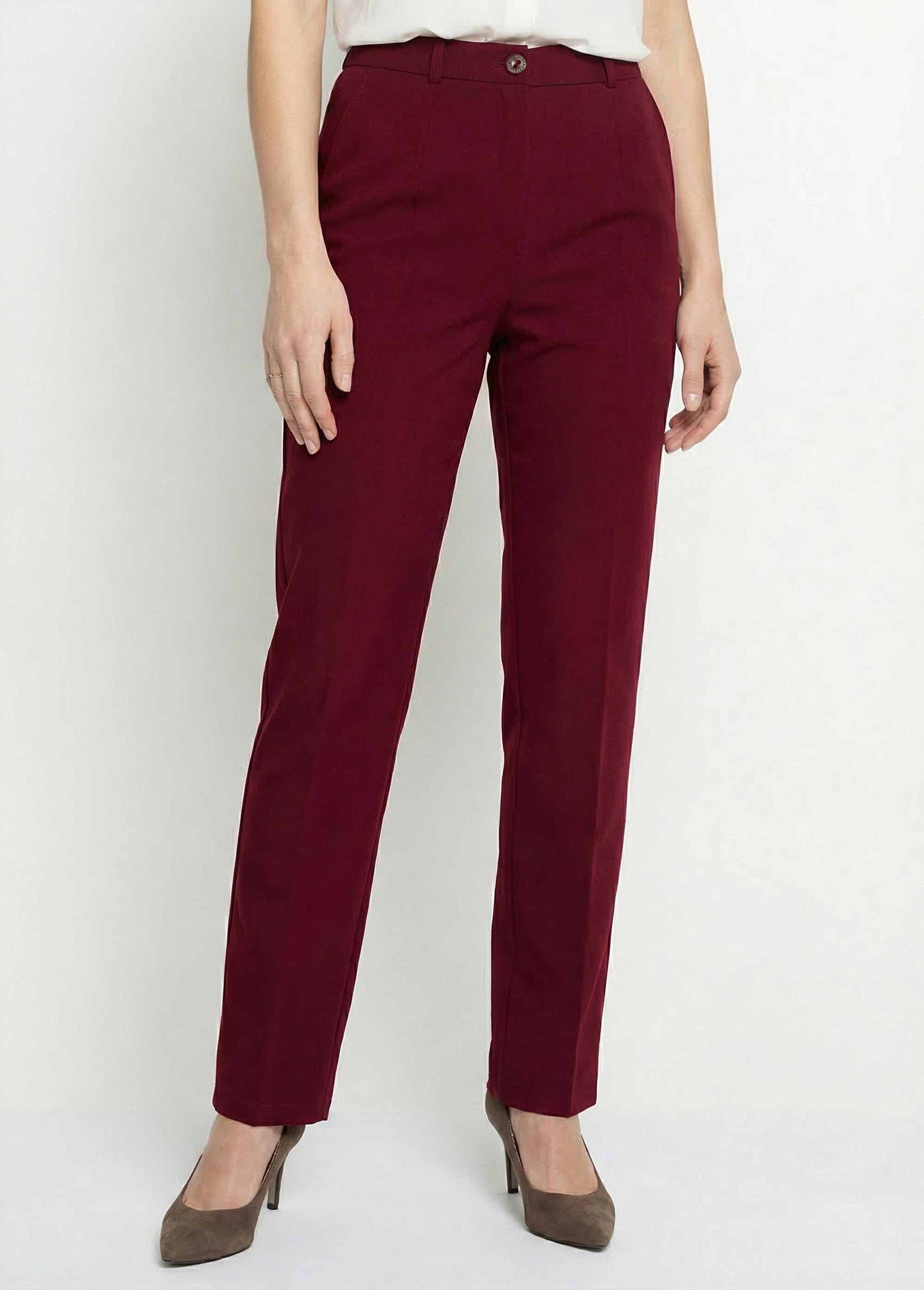 Pantalon_droit_uni_taille_semi_élastiquée_Bordeaux_FA1_slim