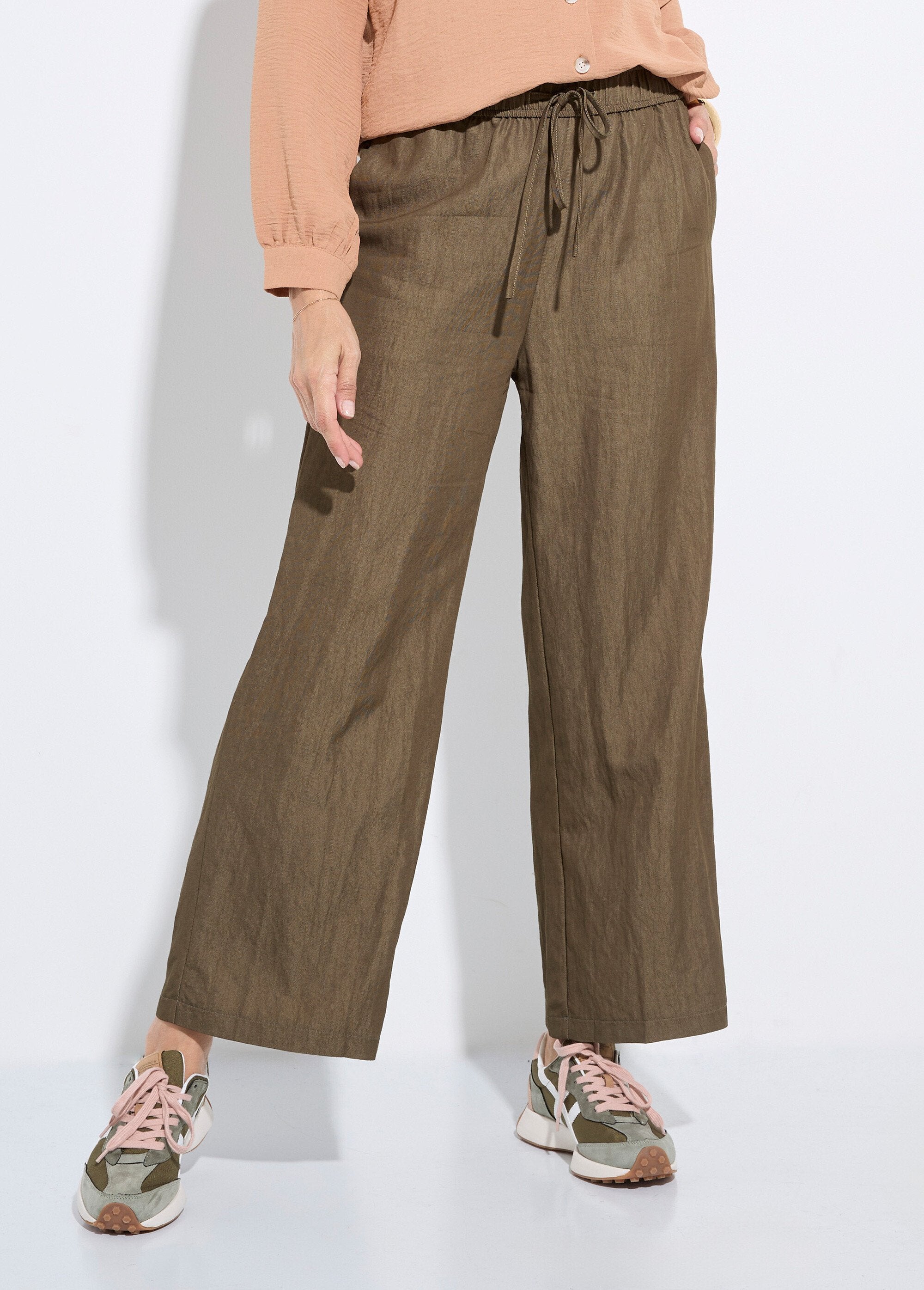 Plain_twill_elasticated_flowing_pants_Khaki_FA1_slim
