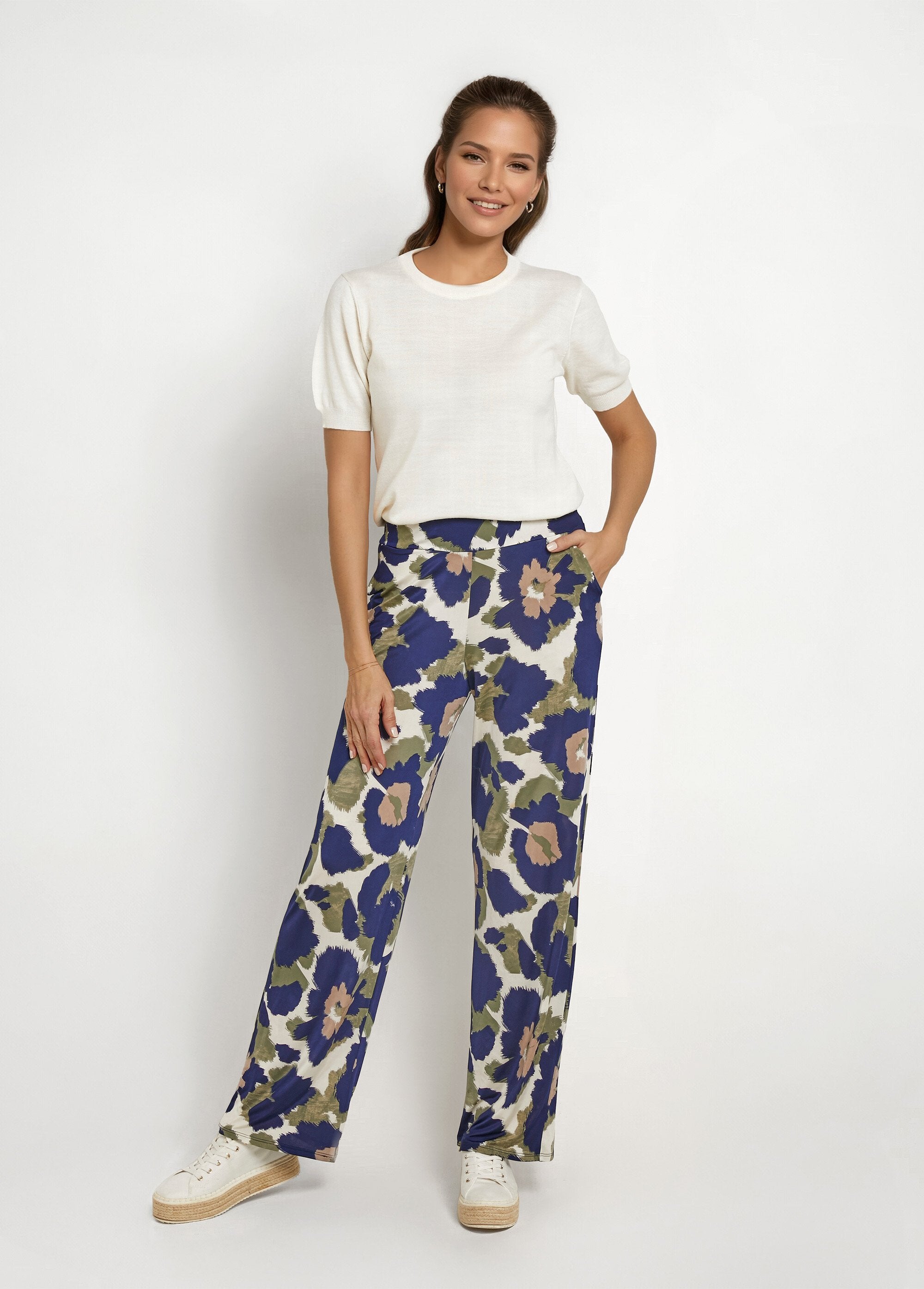 Pantalon_fluide_stretch,_fleuri_stylisé_Marine_et_kaki_SF1_slim