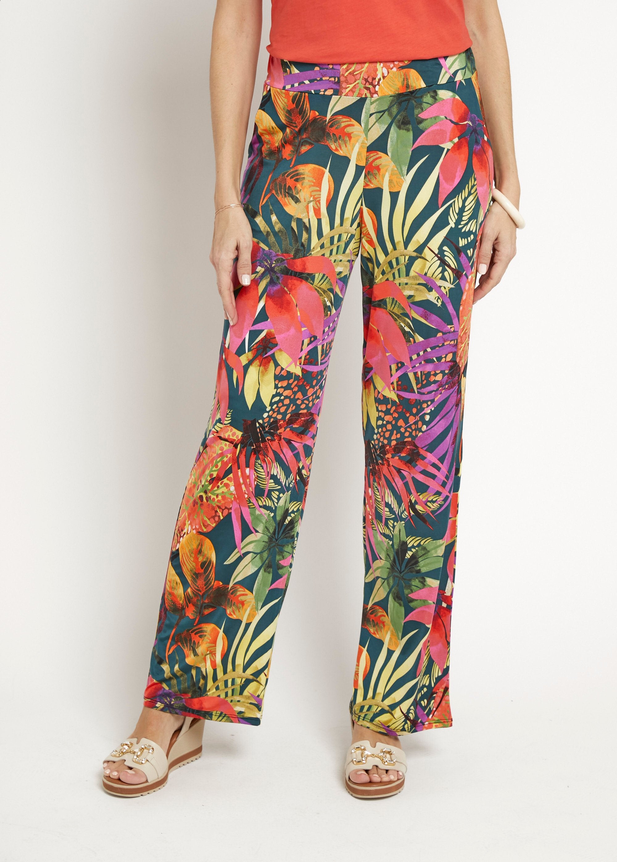 Pantalon_fluide_stretch,_fleuri_tropical_Multicolore_FA1_slim