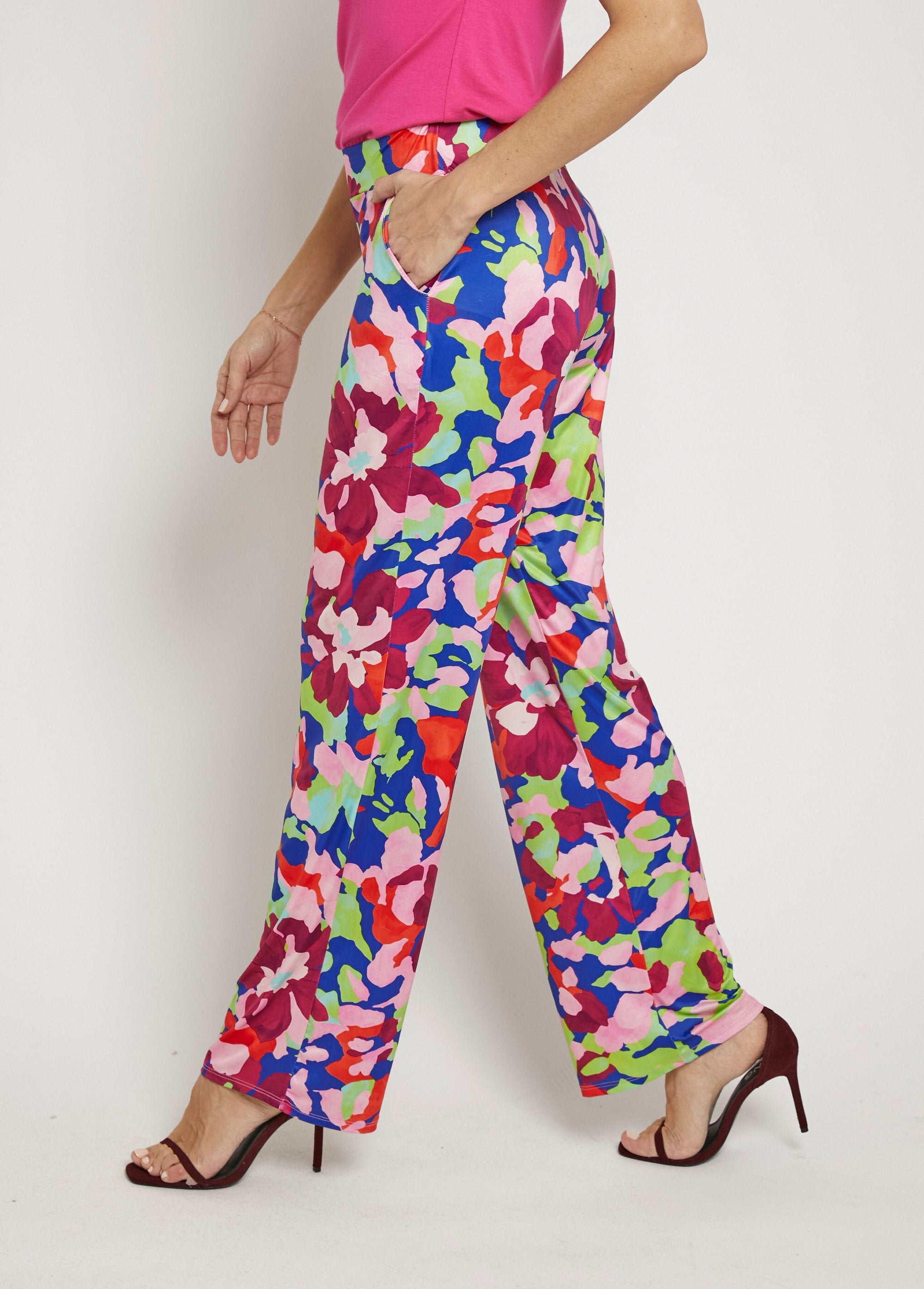 Pantalon_fluide_stretch,_motif_fleuri_pop_Rose_imprime_GA1_slim