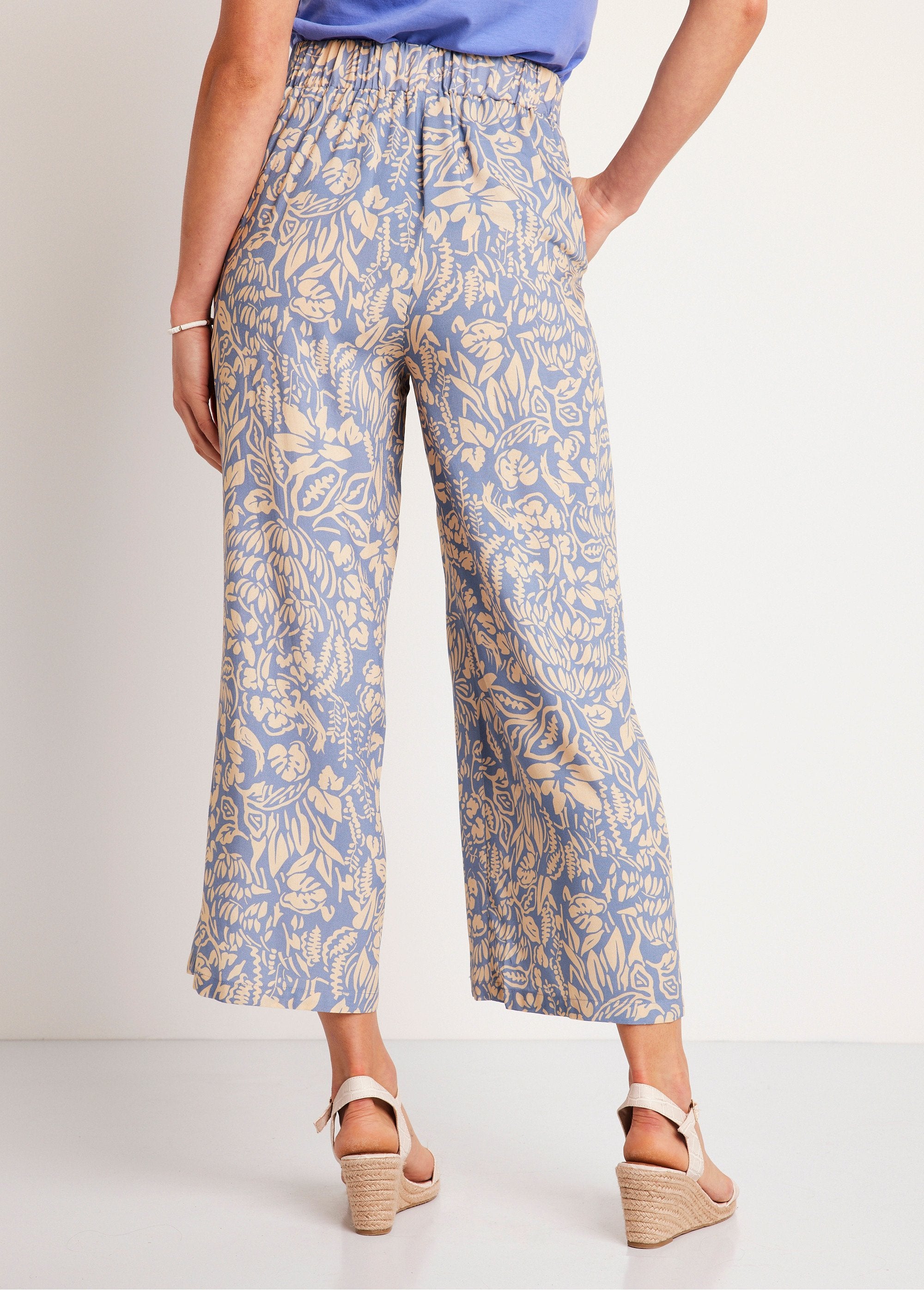 Pantalon_large_taille_élastiquée_fleuri_ou_uni_Bleu_et_ecru_DO1_slim