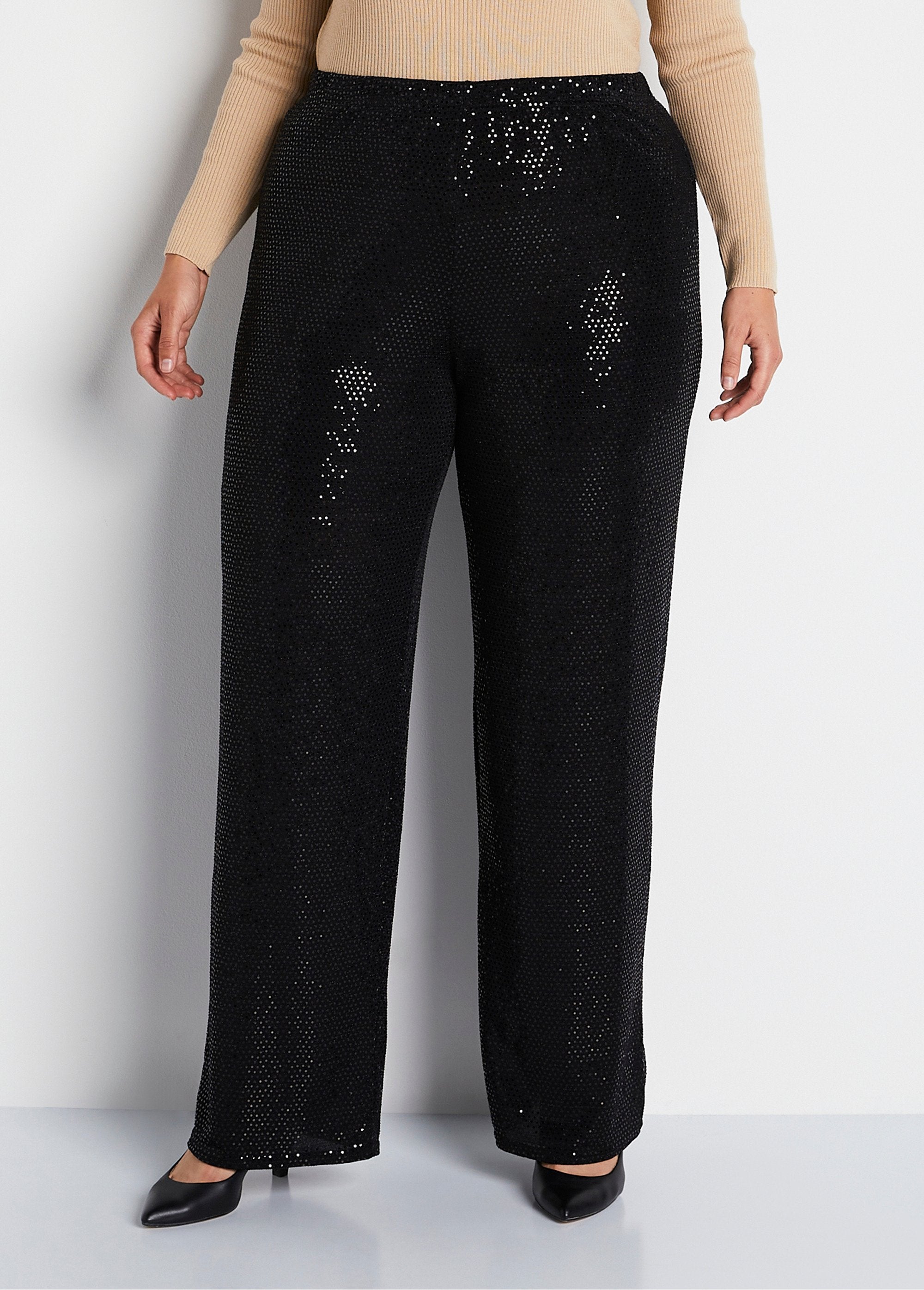 Pantalon_large_taille_élastiquée_maille_sequins_Noir_FA1_curvy