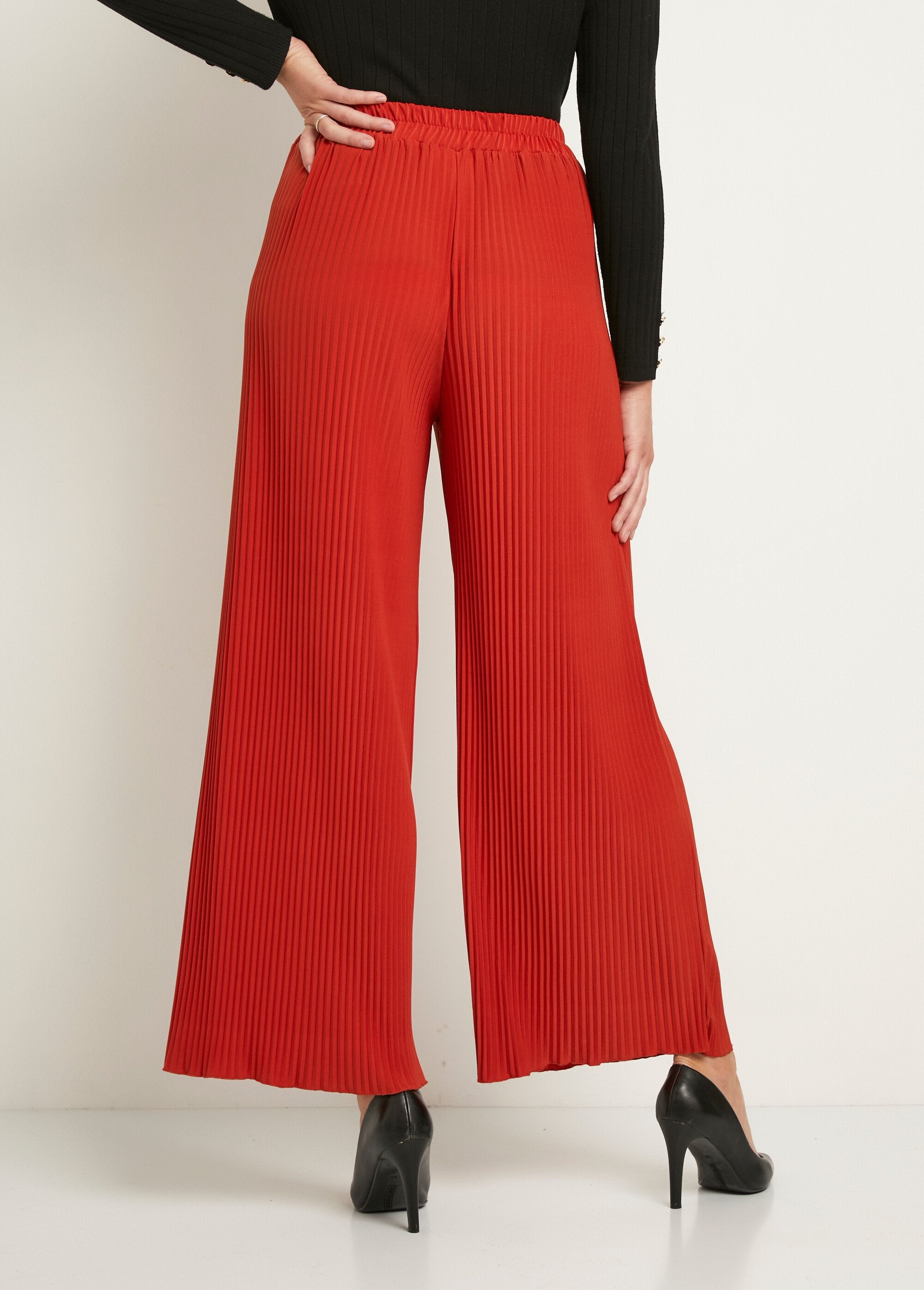 Pantalon_large_taille_élastiquée_maille_plissée_Orange_DO1_slim