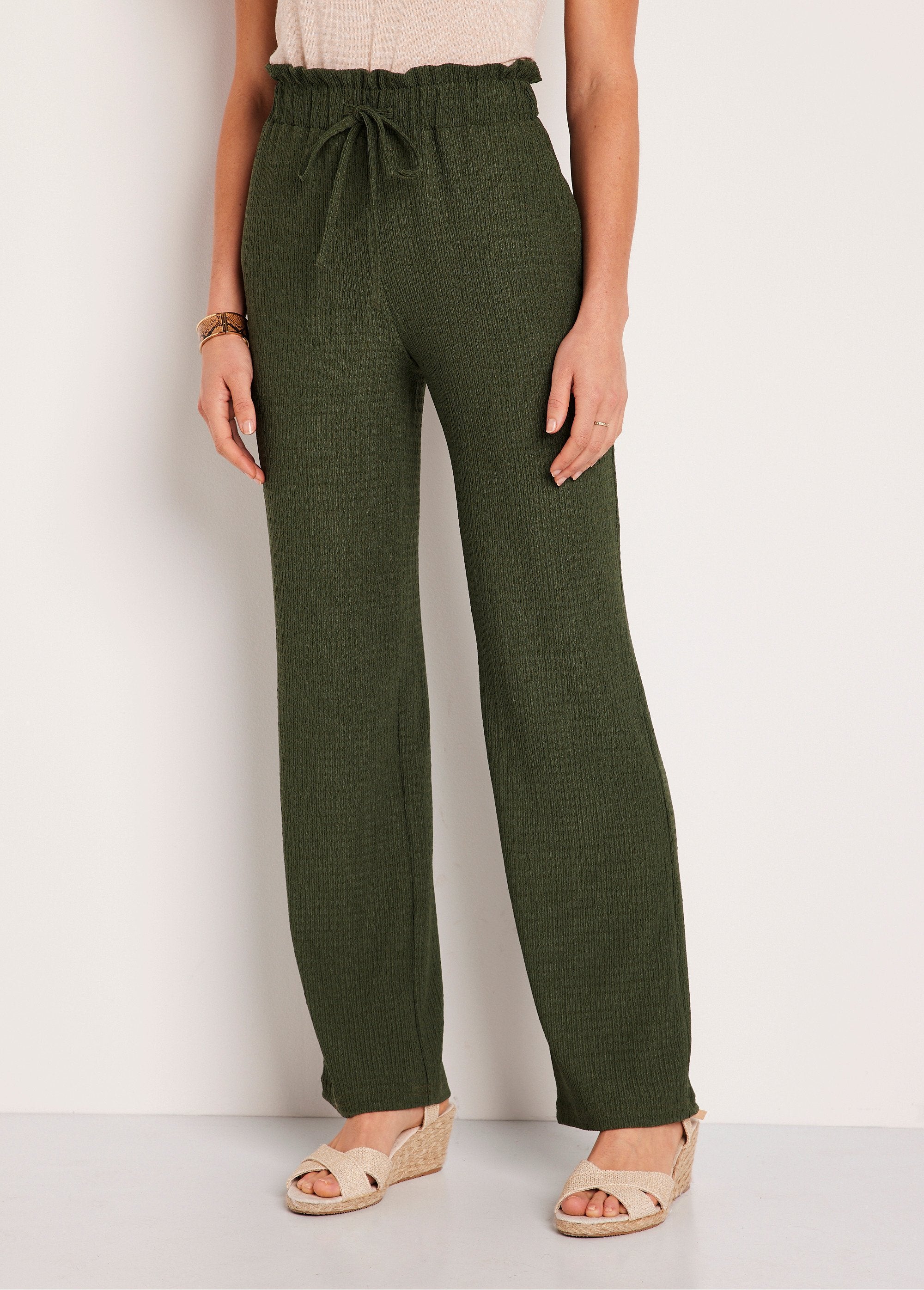 Pantalon_large_taille_élastiquée_maille_Vert_tilleul_FA1_slim