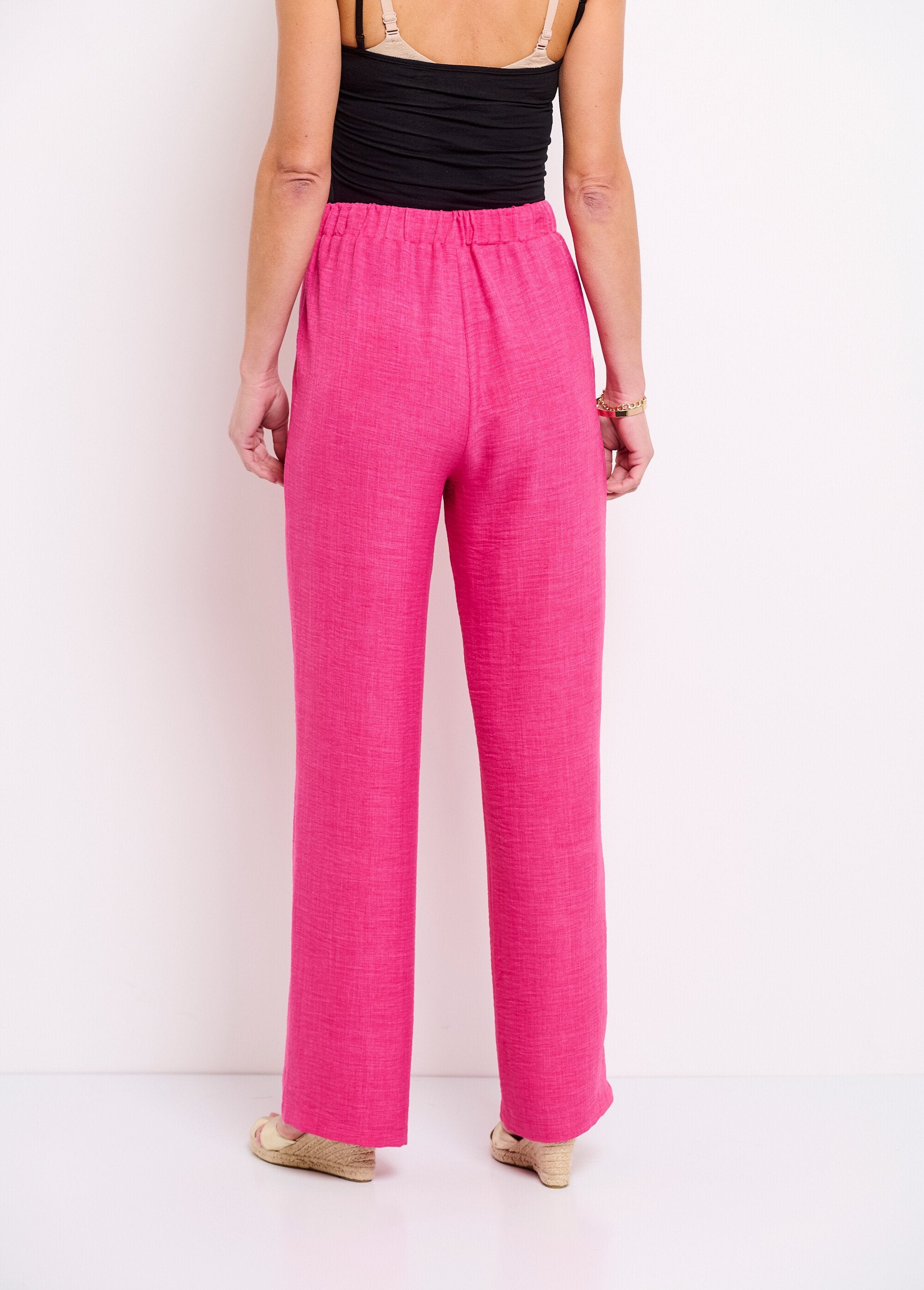 Pantalon_large_taille_élastiquée_aspect_lin_Rose_DO1_slim