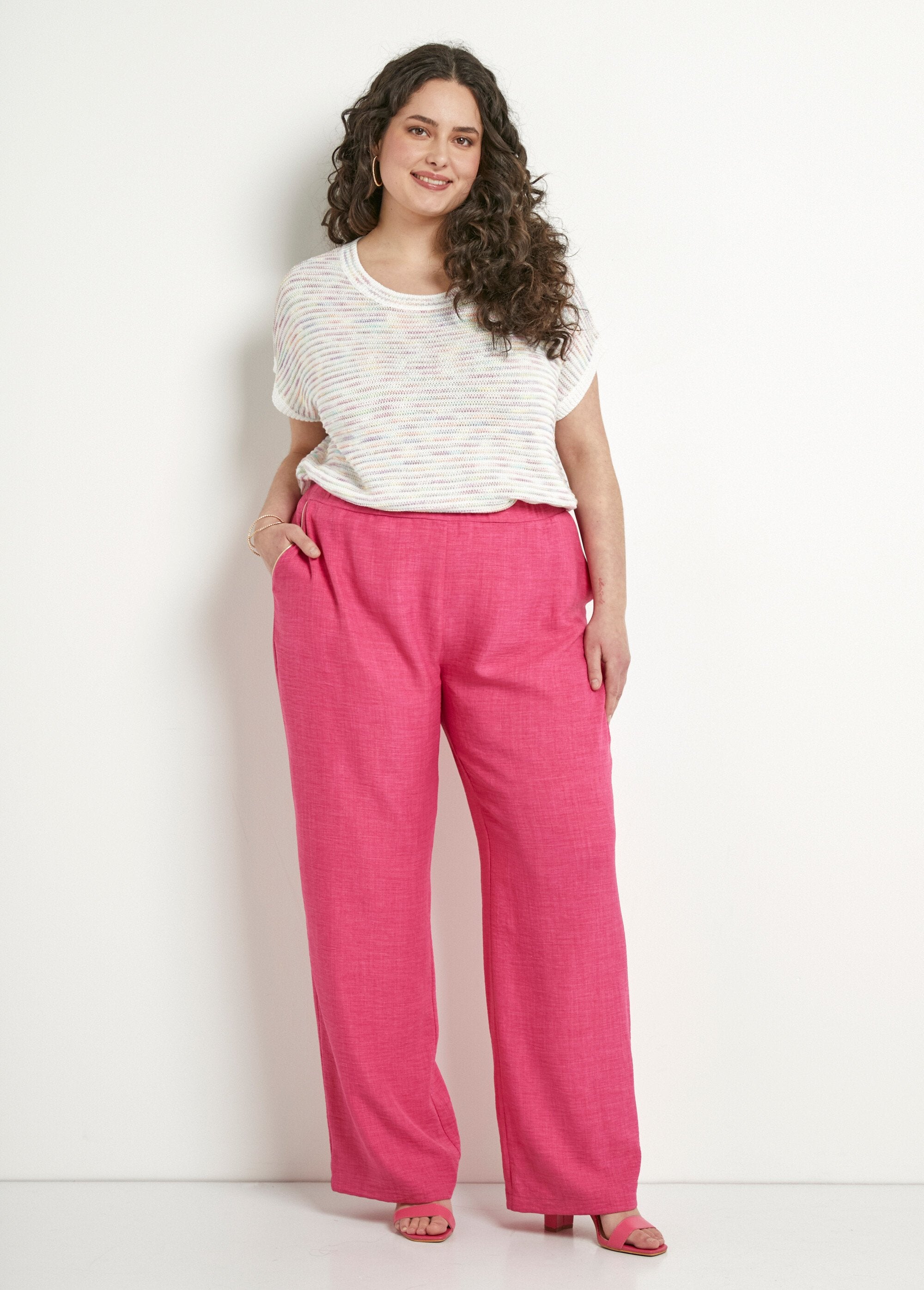 Pantalon_large_taille_semi_élastiquée_aspect_lin_Rose_SF1_curvy