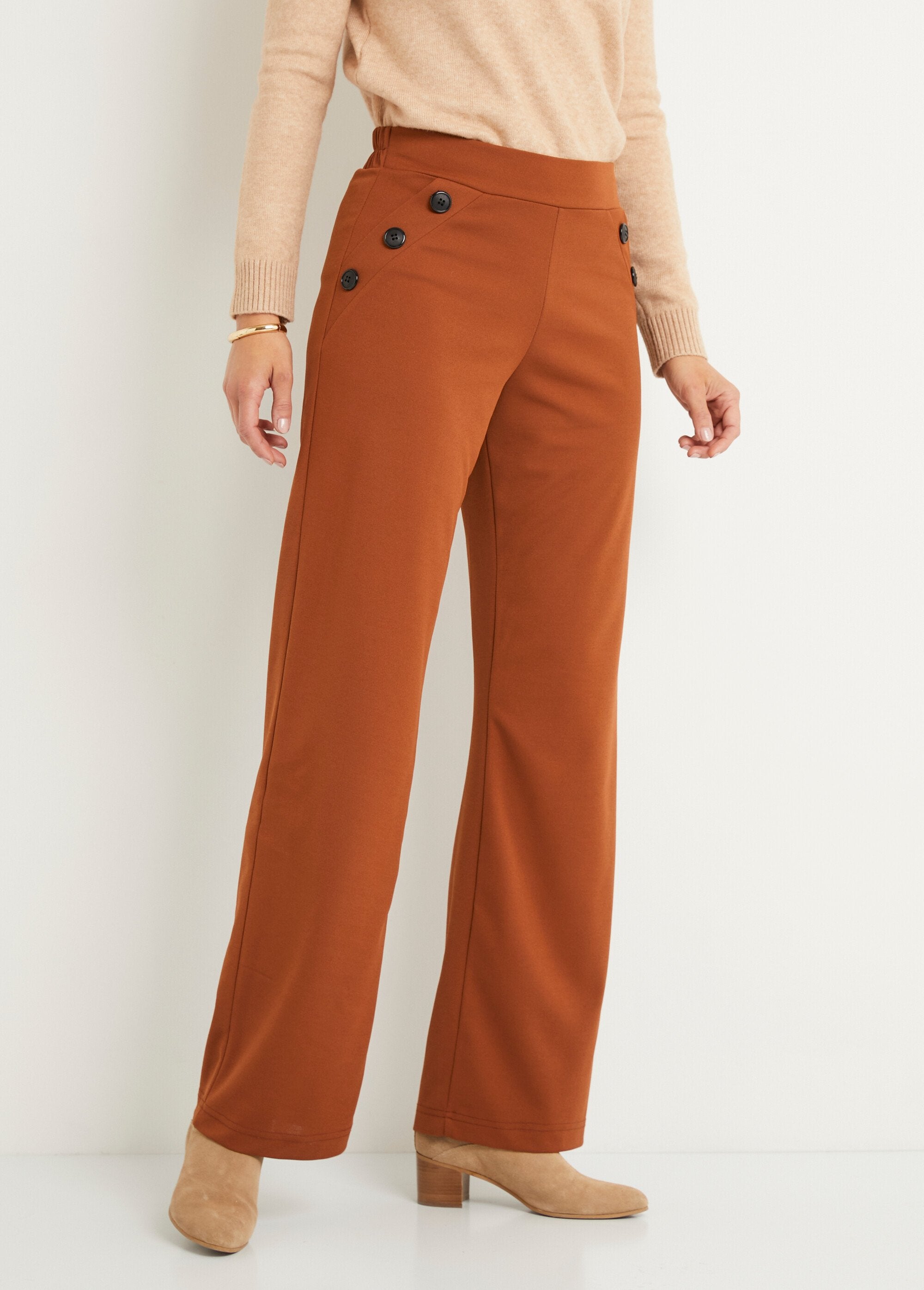 Pantalon_large_taille_semi_élastiquée_uni_Camel_FA1_slim