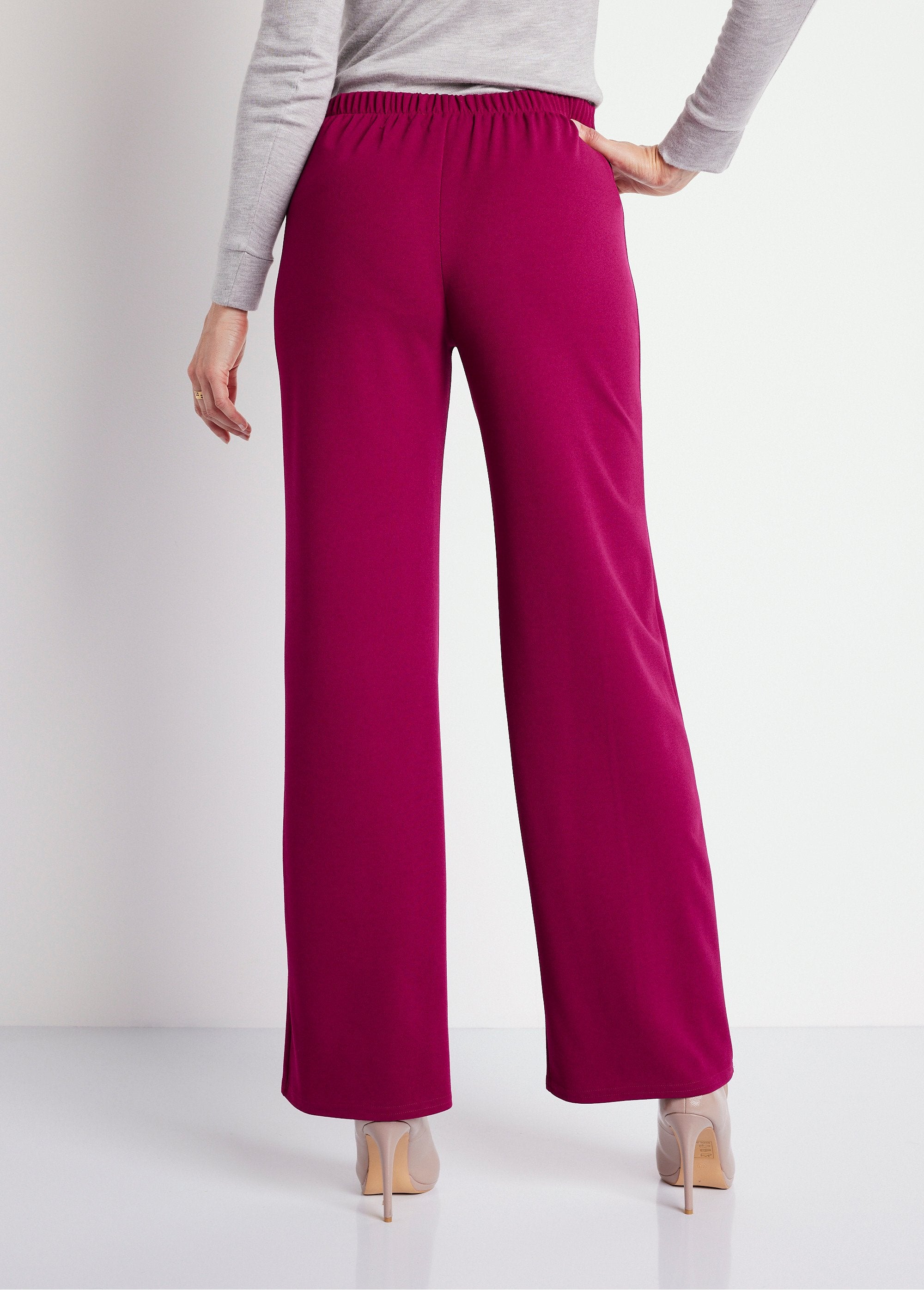 Pantalon_maille_crêpe_taille_élastiquée_Framboise_DO1_slim