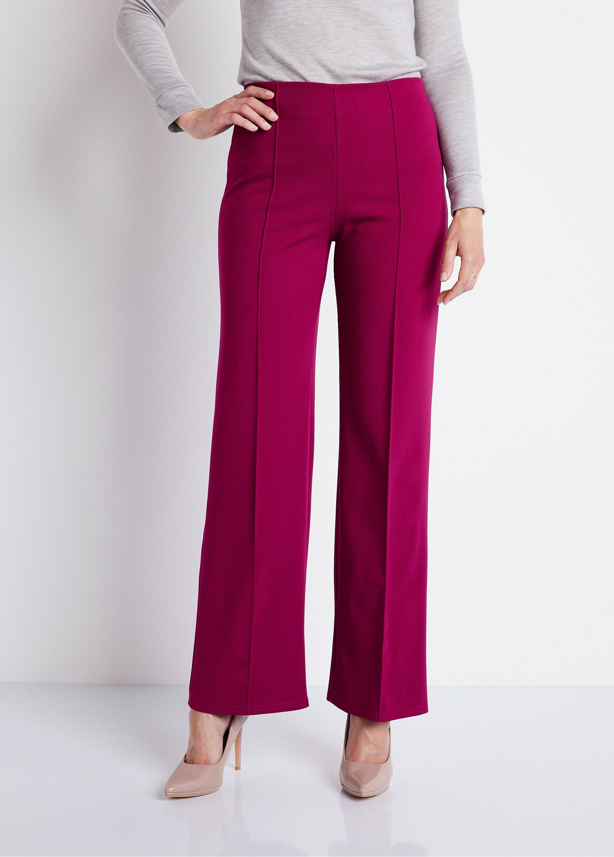 Pantalon_maille_crêpe_taille_élastiquée_Framboise_FA1_slim