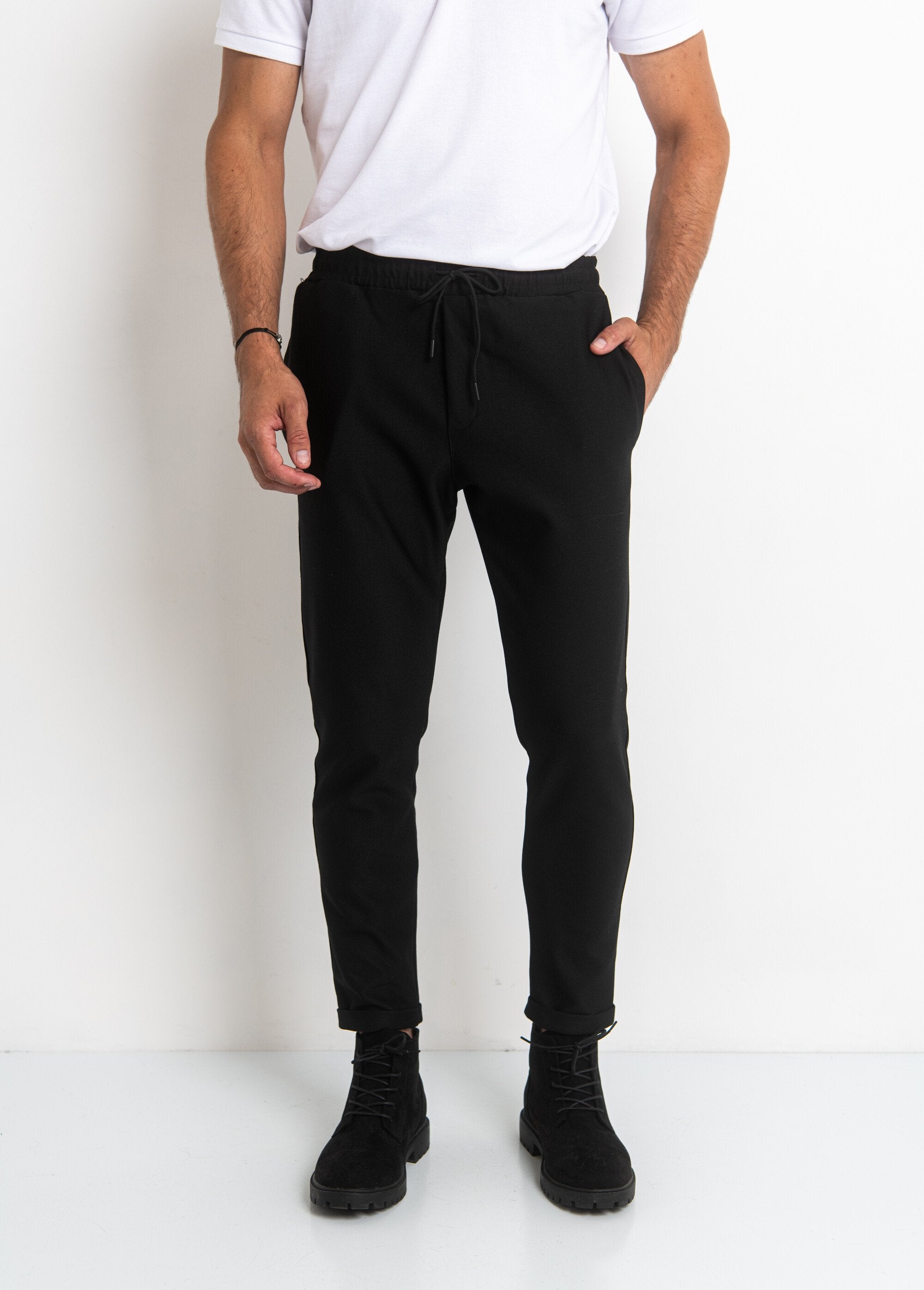 Pantalon_en_maille_piquée,_forme_ajustée_Noir_FA1_slim