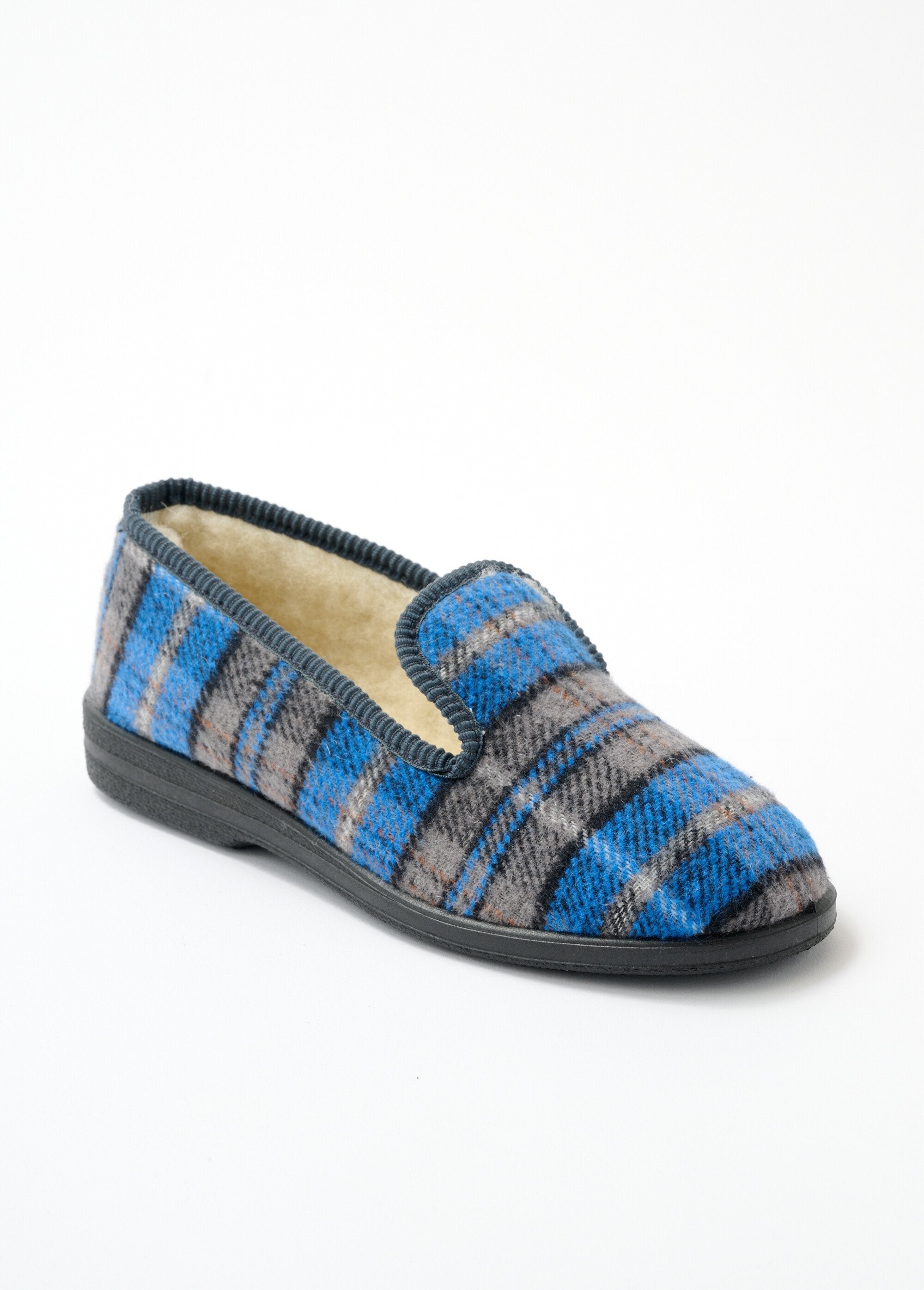 Chaussons_grande_largeur_fourrés_laine_mixtes_Ecossais_marine_FA1_slim