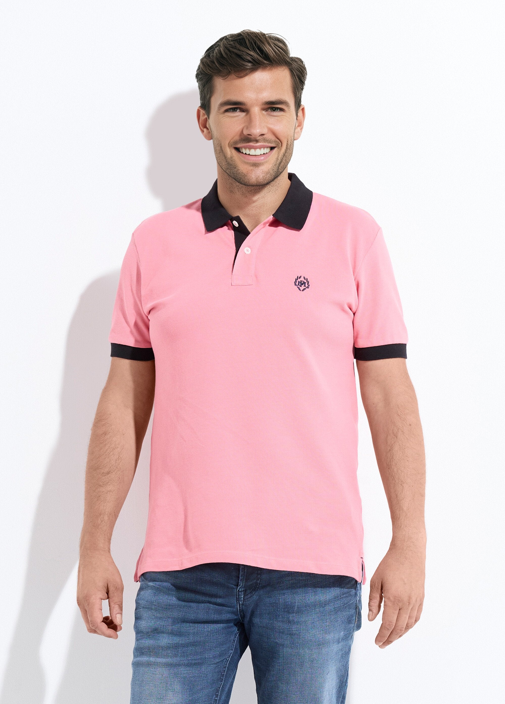 Herenpolo_met_contrasterende_kraag_en_mouwen_Rose_clair_FA1_slim