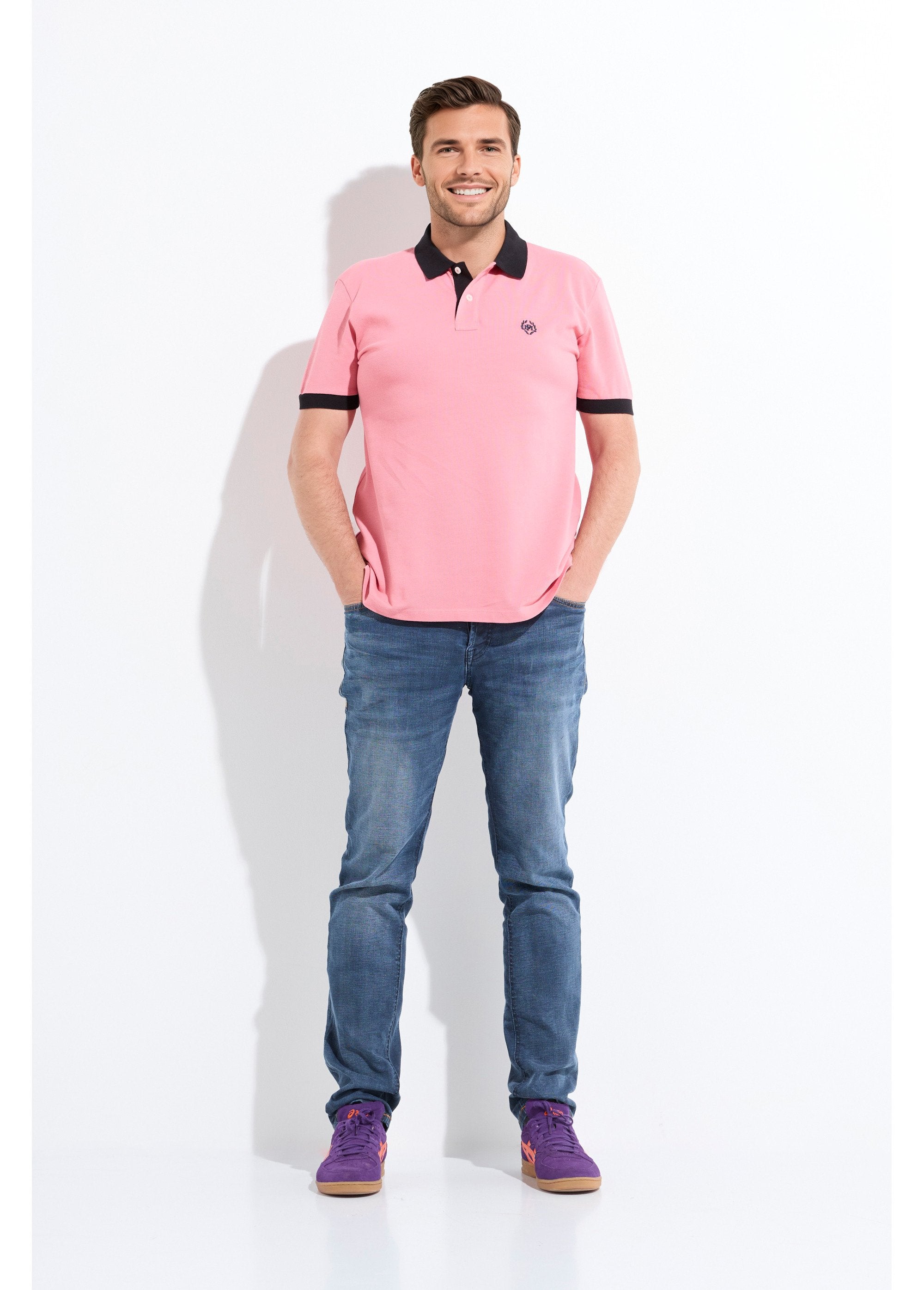 Herenpolo_met_contrasterende_kraag_en_mouwen_Rose_clair_SF1_slim