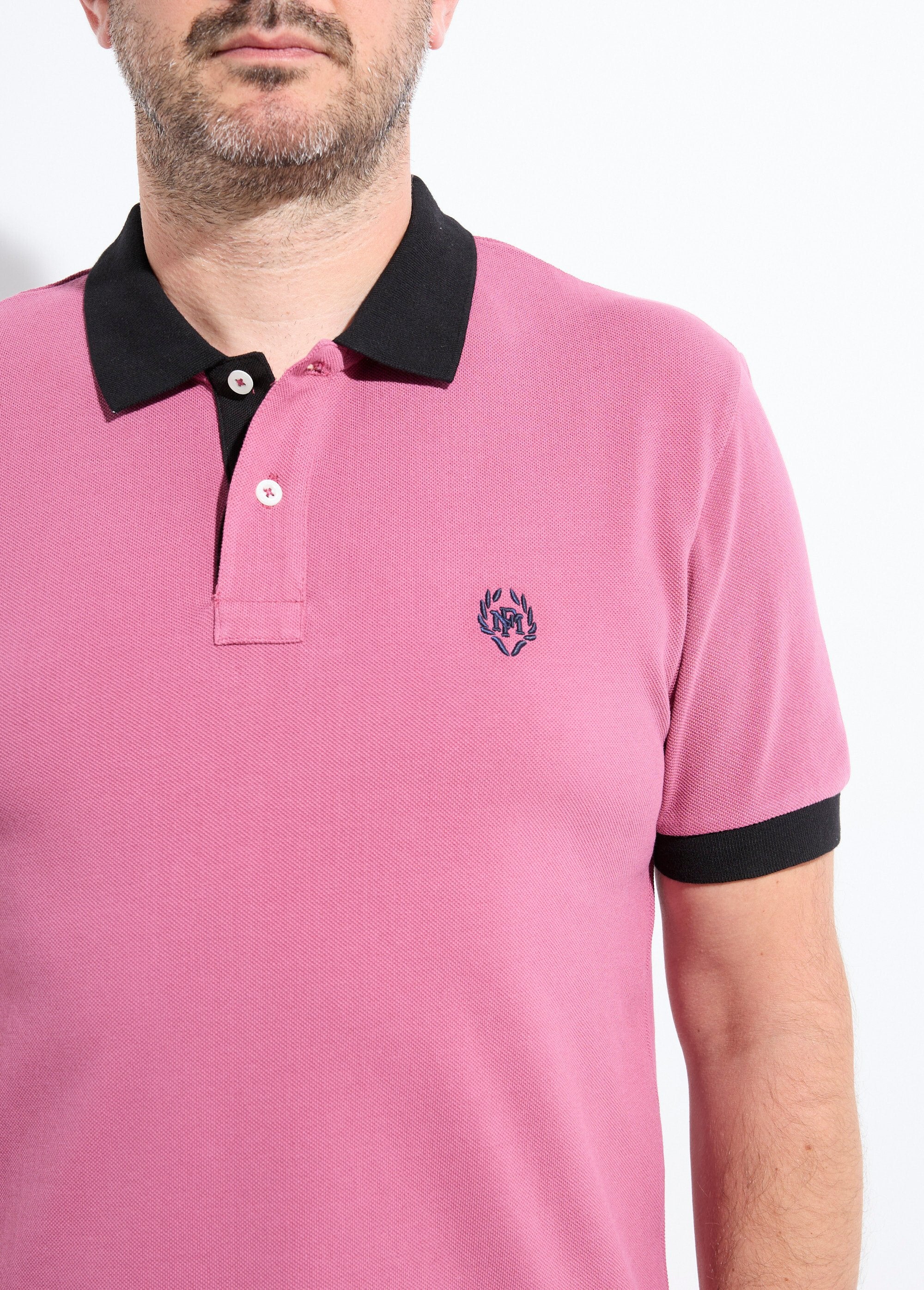 Polo_homme_col_et_manches_contrastés_Rose_fonce_DE1_slim