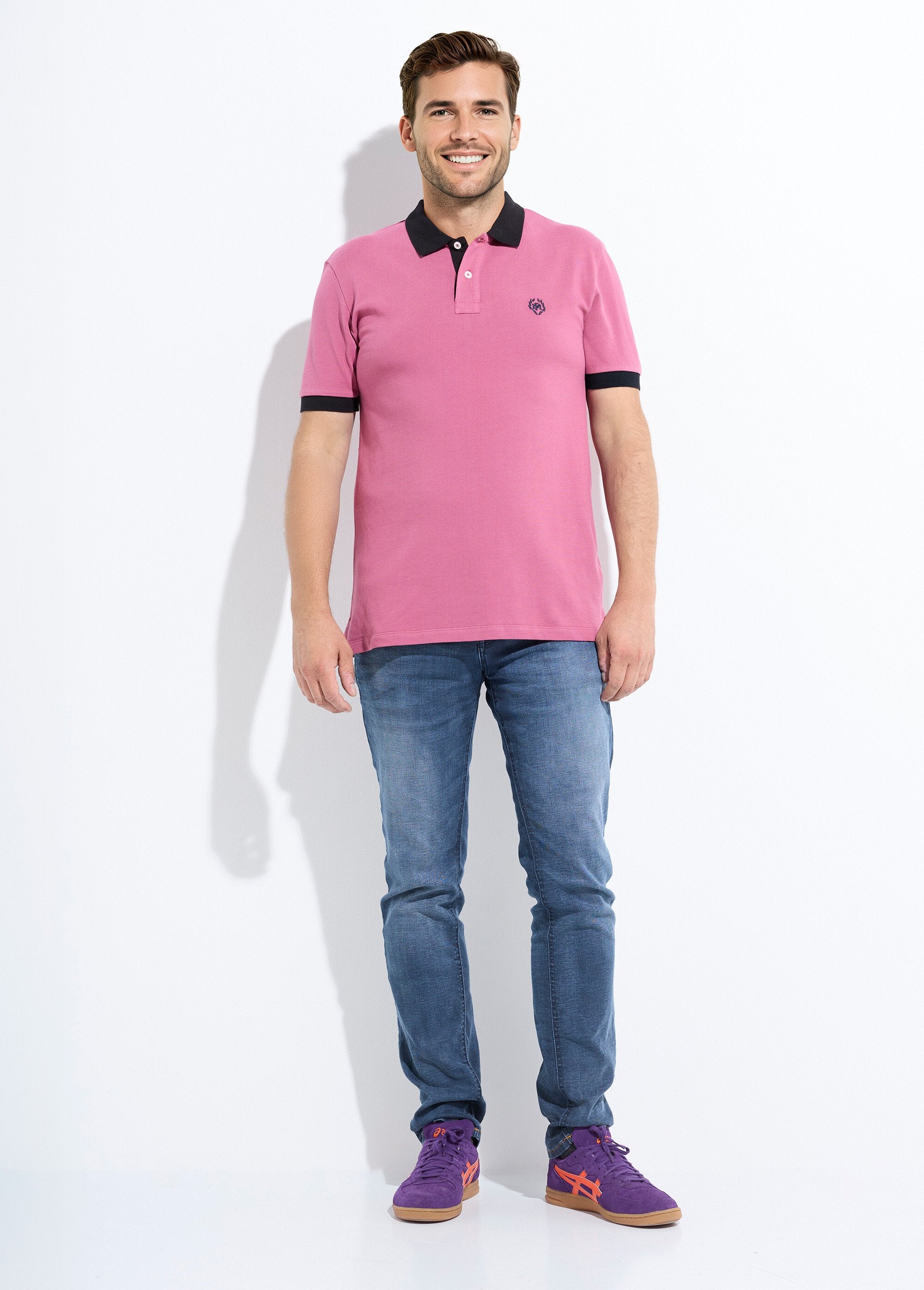 Polo_homme_col_et_manches_contrastés_Rose_fonce_SF1_slim
