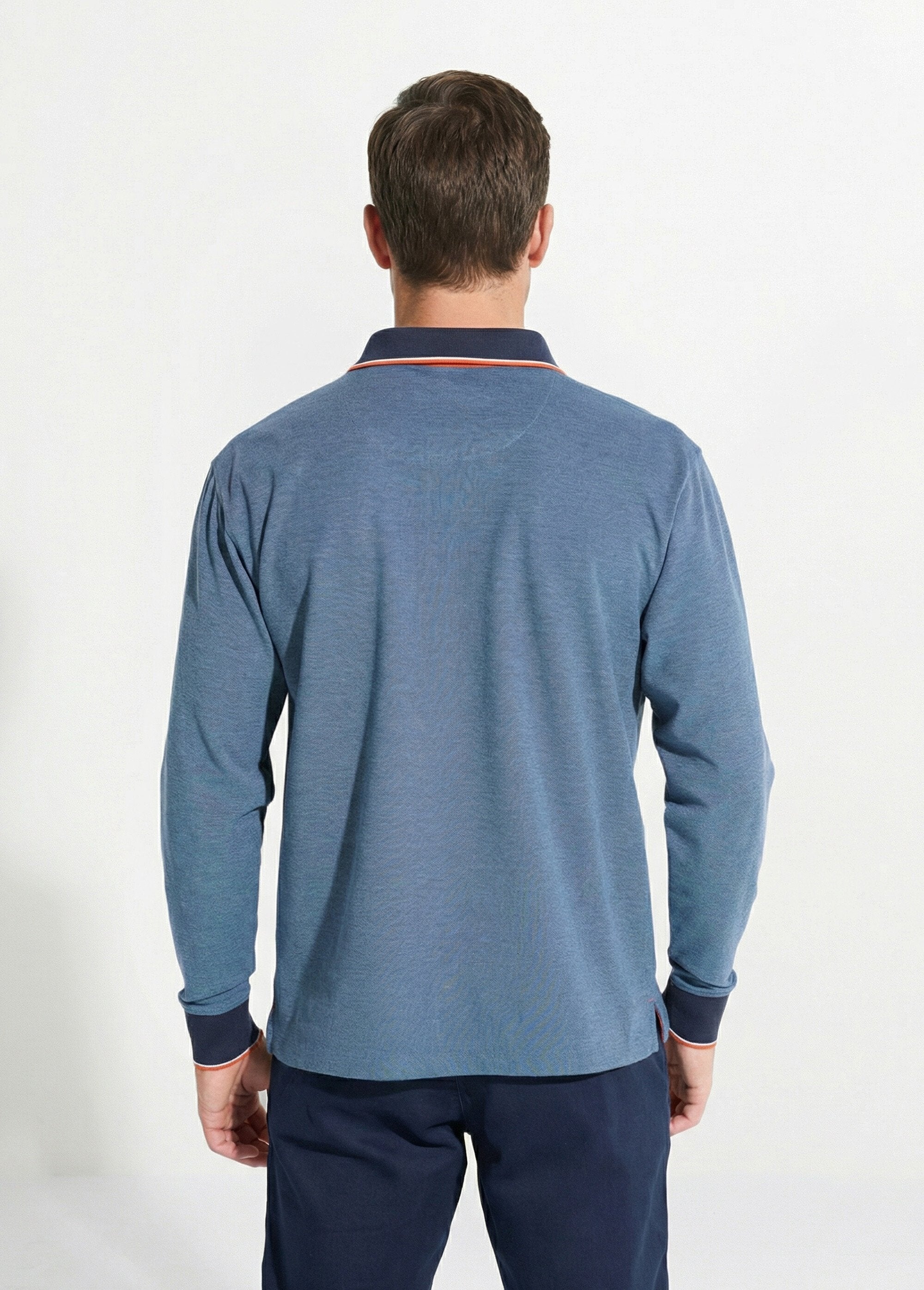 Polo_maille_piquée_manches_longues_coton_Bleu_DO1_slim