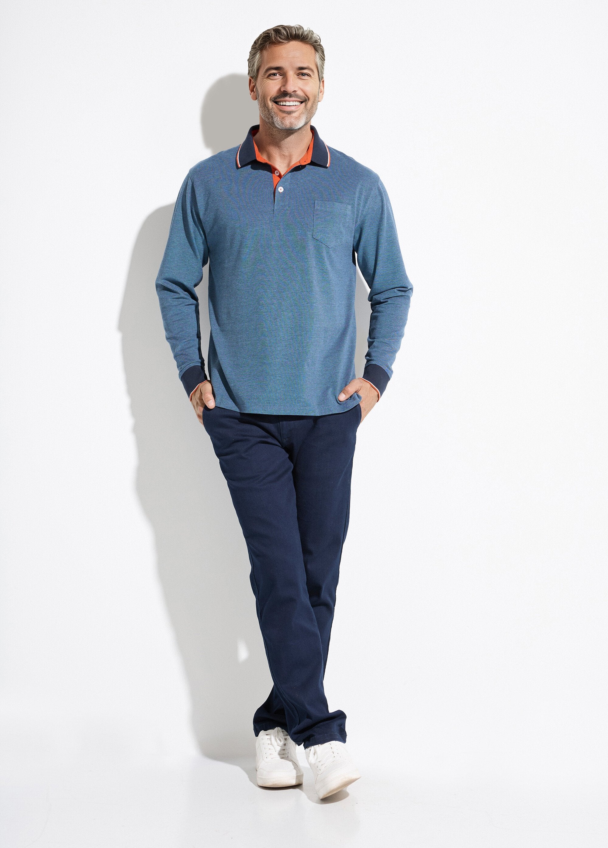 Katoenen_piqué_polo_met_lange_mouwen_Bleu_SF1_slim