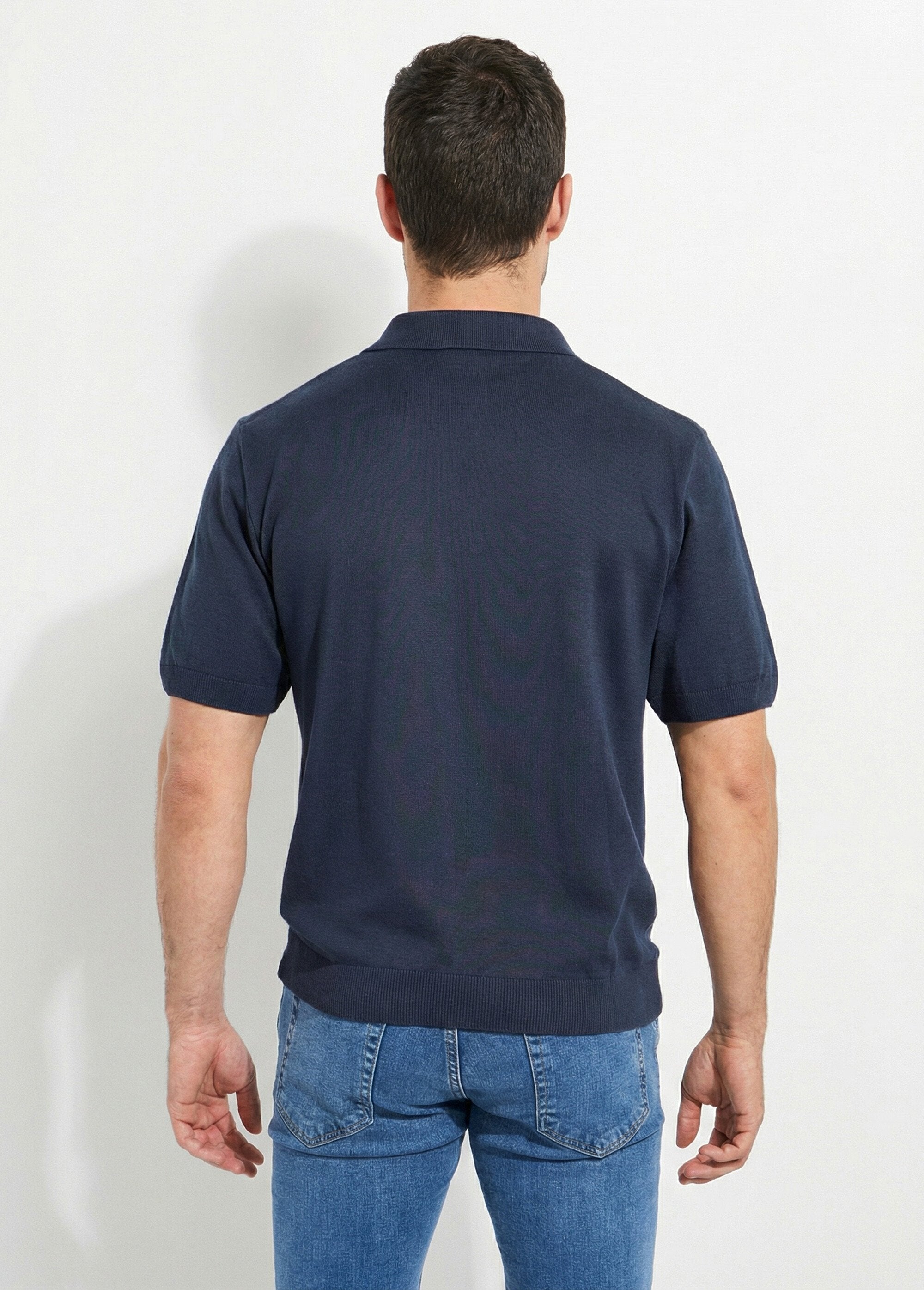 Polo_zippé_manches_courtes_rayures_jacquard_Marine_DO1_slim