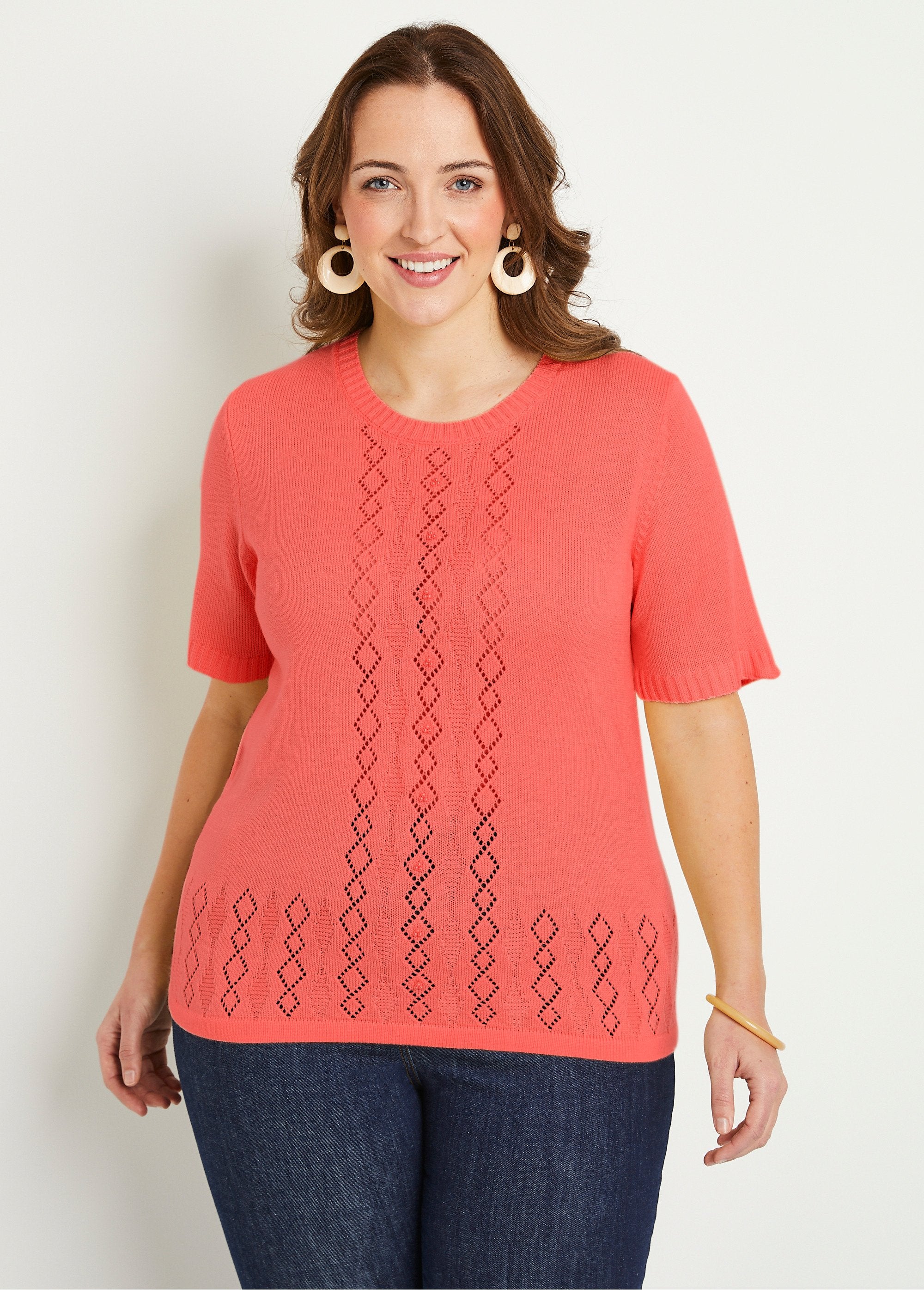 Pull_ajouré_perlé_manches_courtes_Corail_FA1_curvy