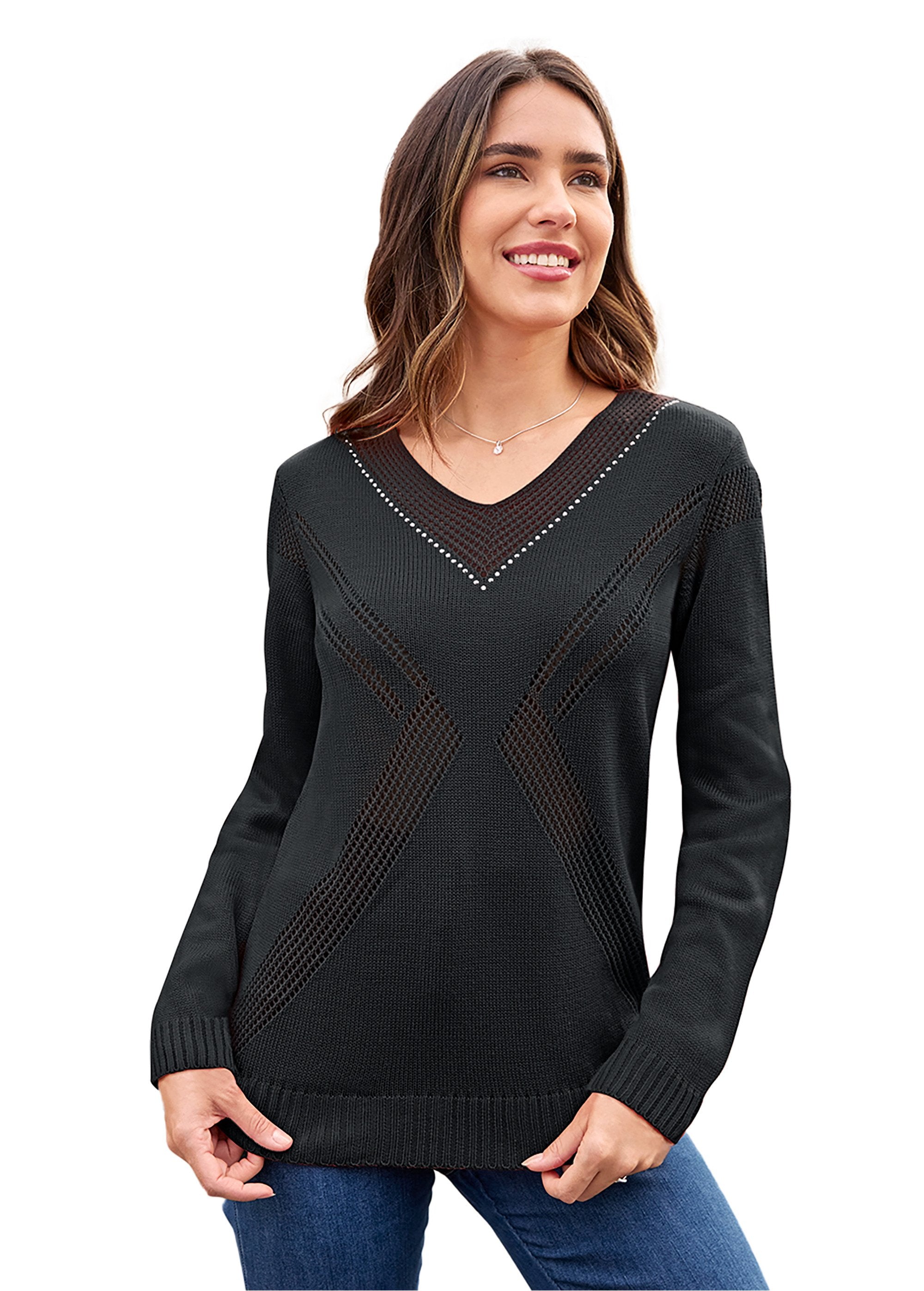 Jeweled_mesh_rhinestone_V-neck_sweater_Black_FA1_slim