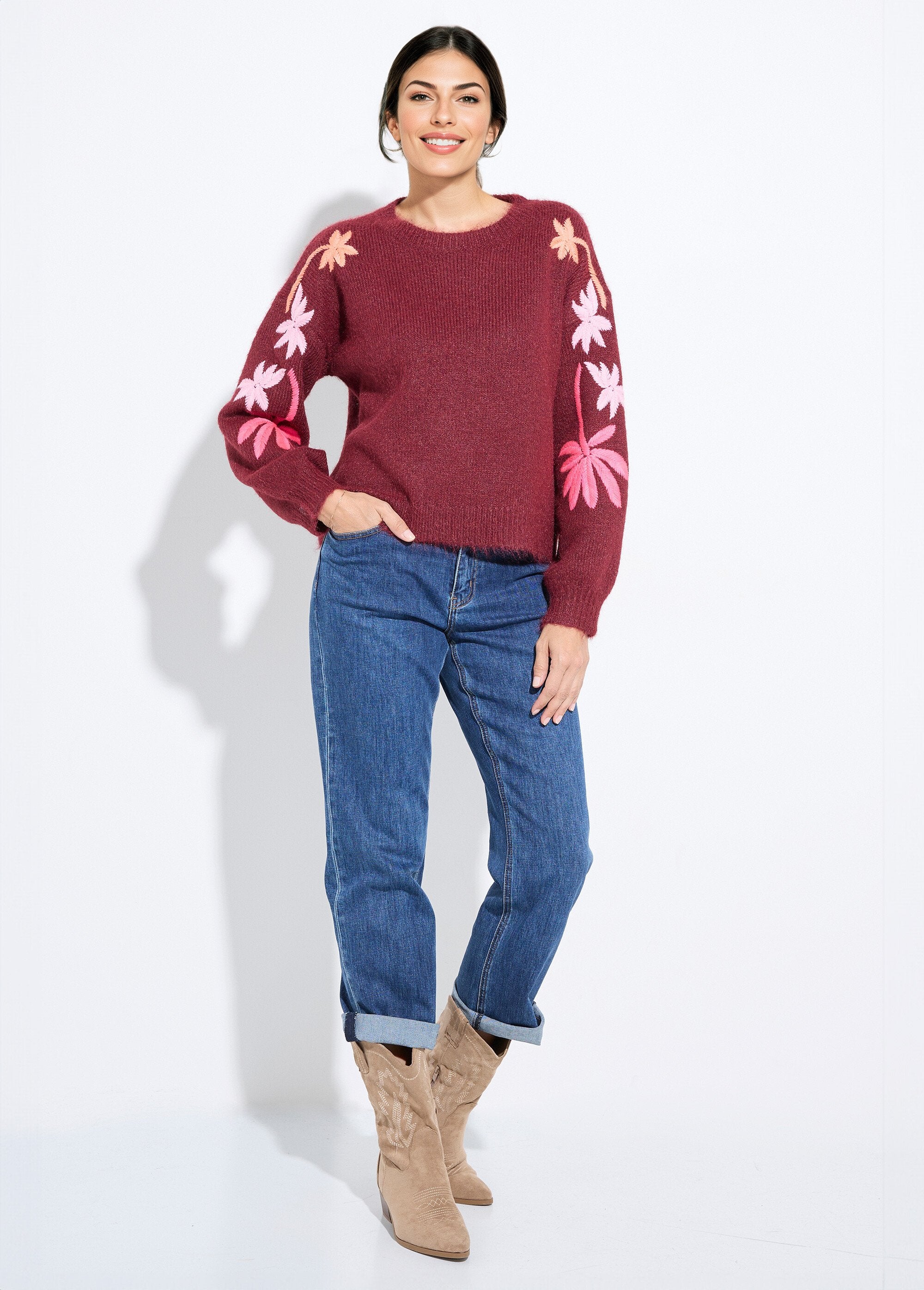 Warme_wollen_trui_met_neon_palmboom_borduursel_Bordeaux_SF1_slim