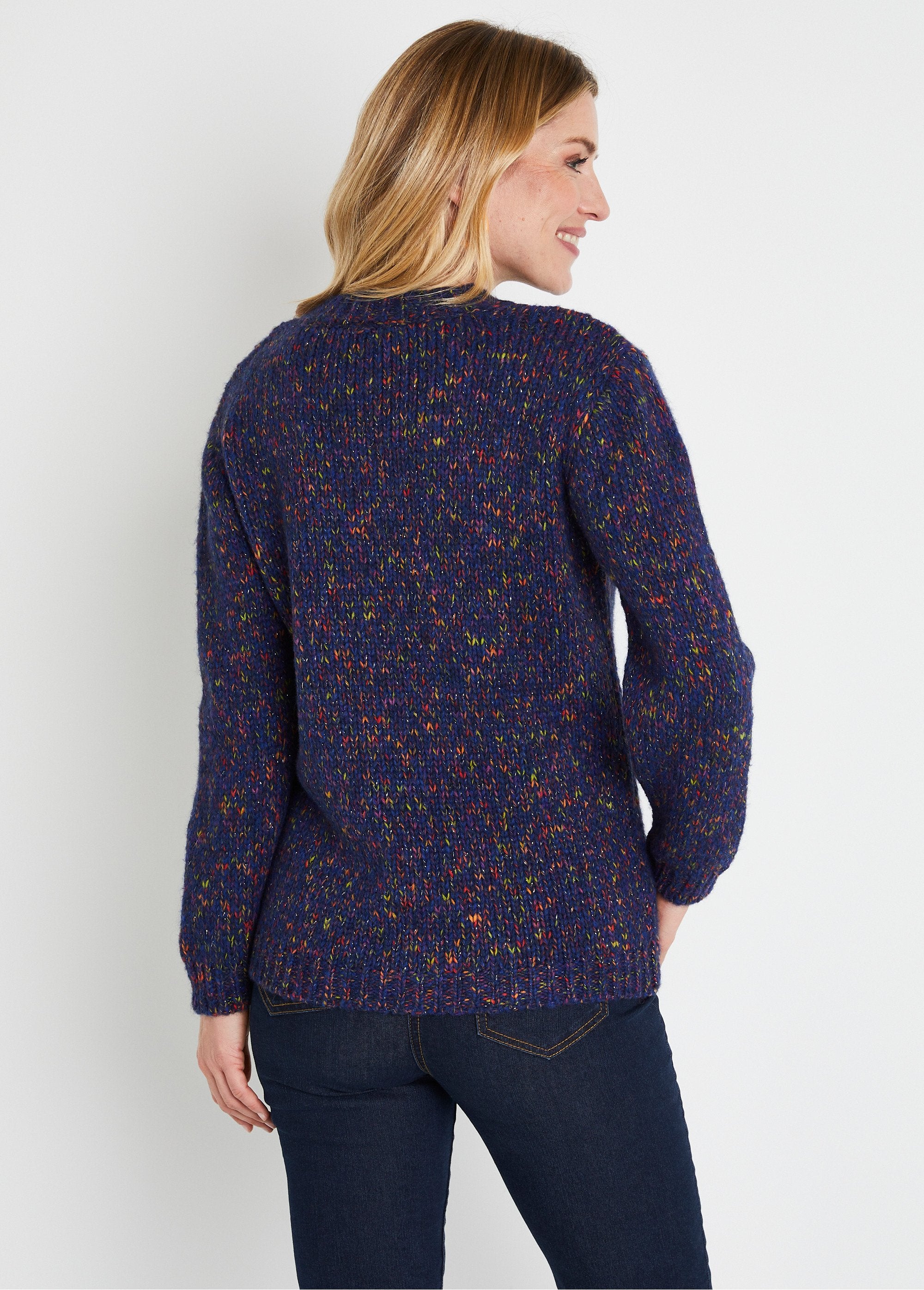 Pull_chaud_mouliné_col_rond_avec_laine_et_mohair_Marine_et_fuchsia_DO1_slim