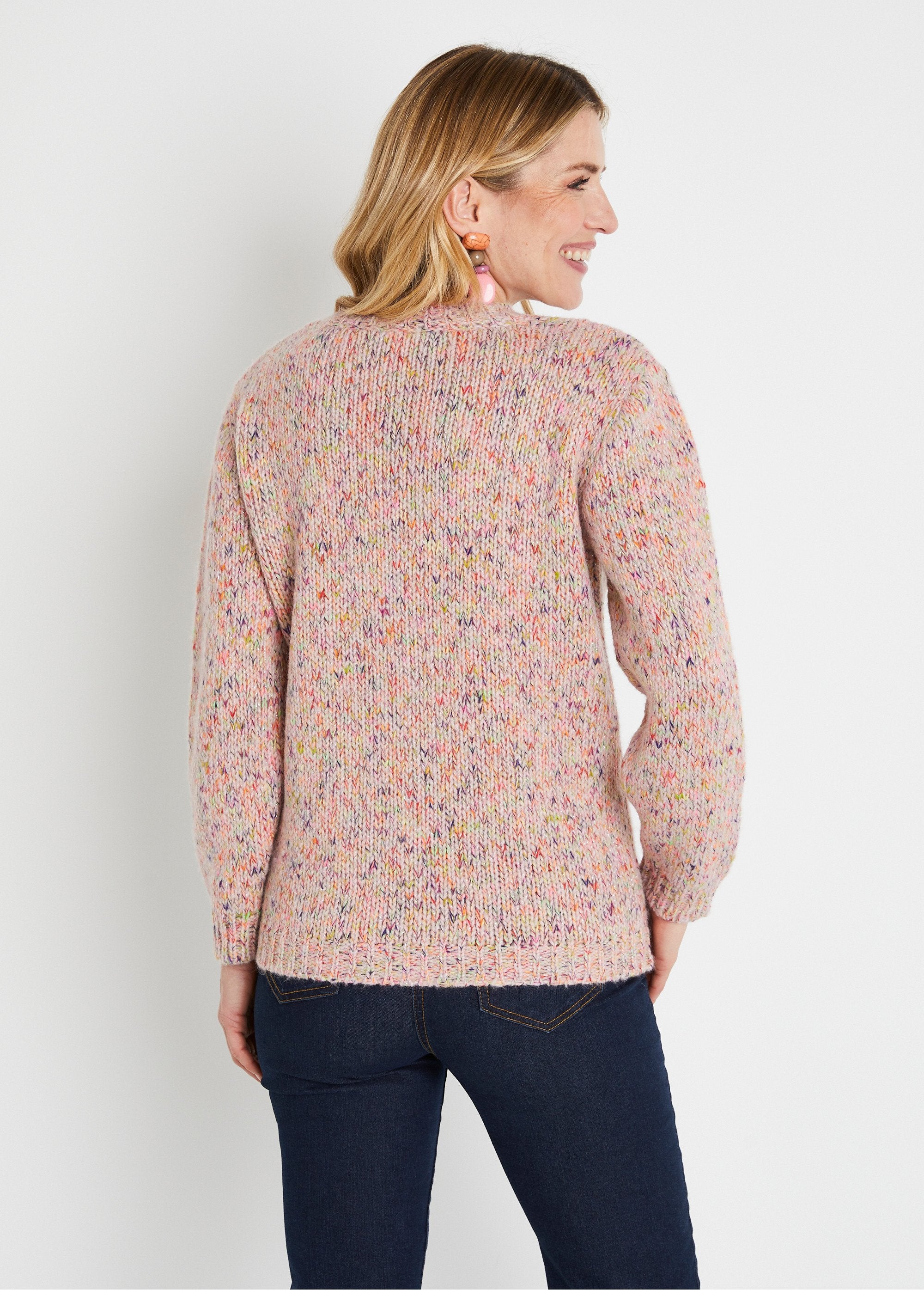 Pull_chaud_mouliné_col_rond_avec_laine_et_mohair_Rose_et_vert_DO1_slim