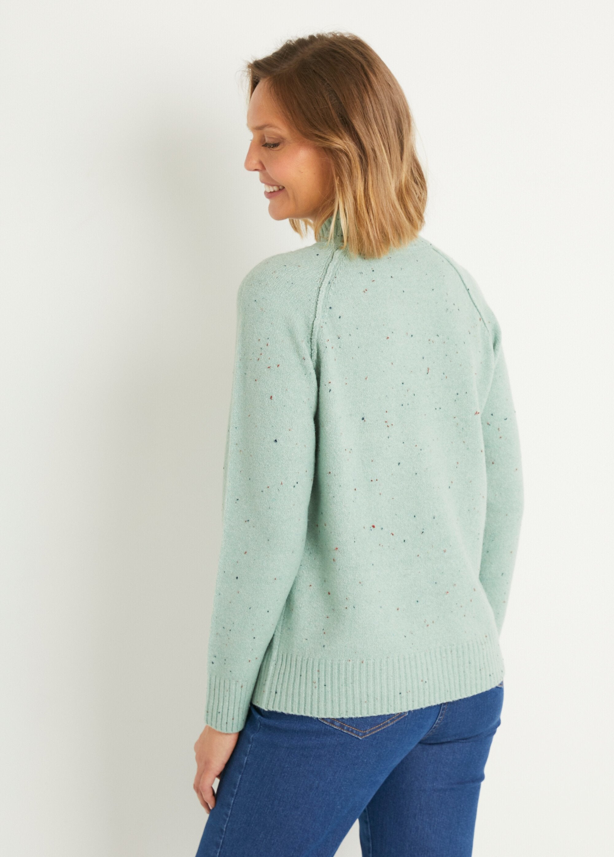 Pull_chaud_raglan_col_montant_moucheté_Vert_DO1_slim