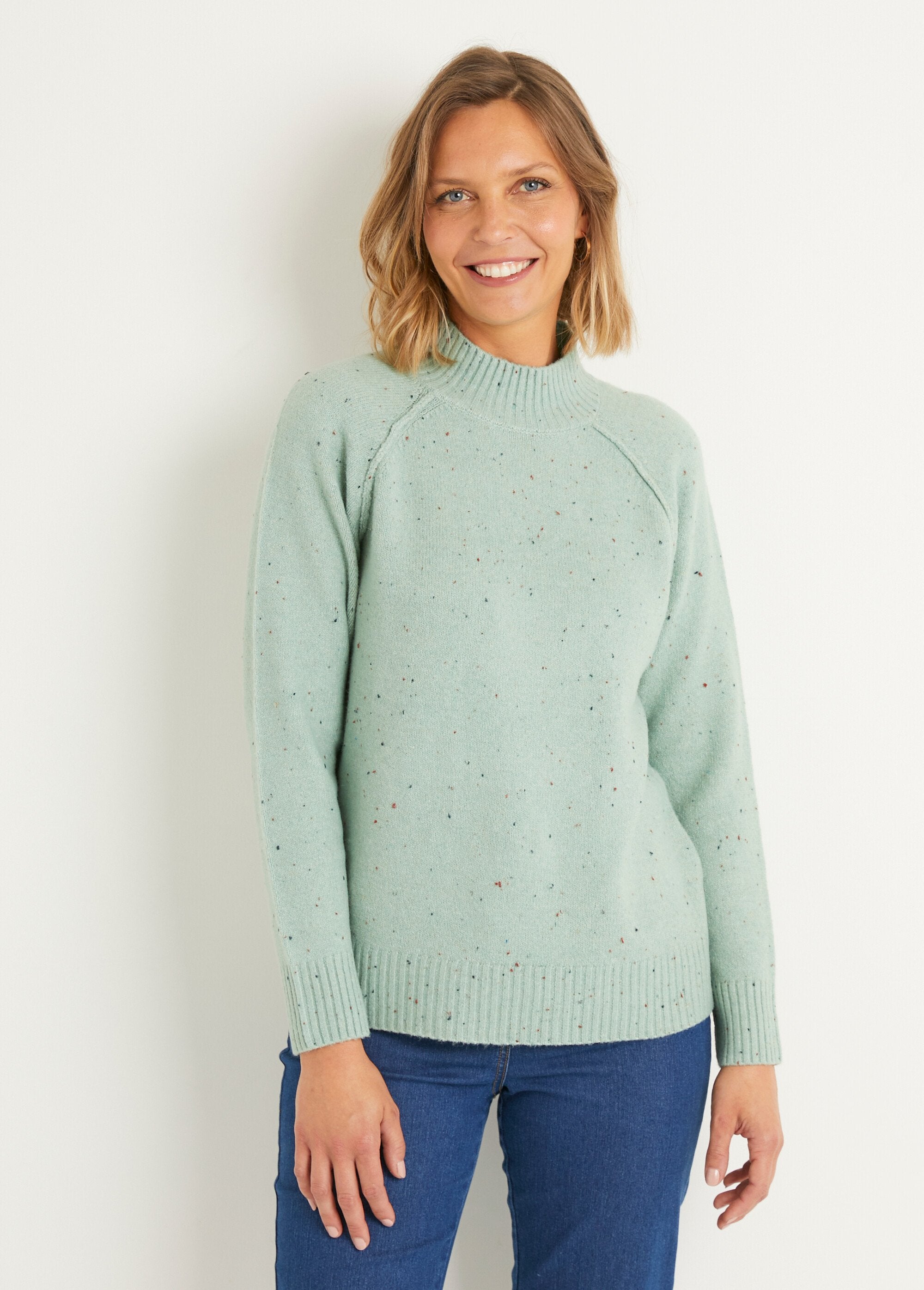 Pull_chaud_raglan_col_montant_moucheté_Vert_FA1_slim