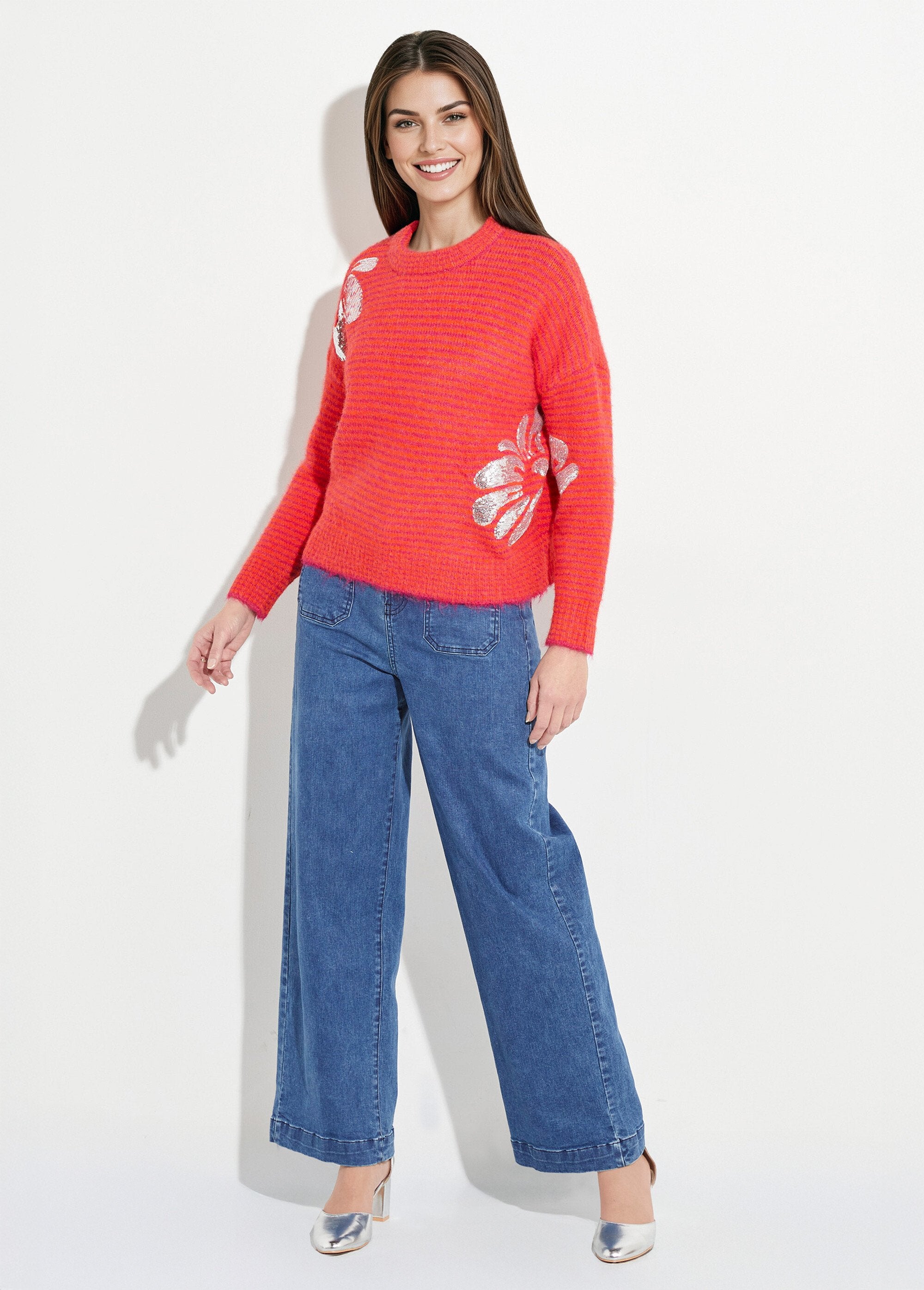 Warme_gestreepte_trui_met_wol,_bloemmotieven_Rose_et_orange_SF1_slim