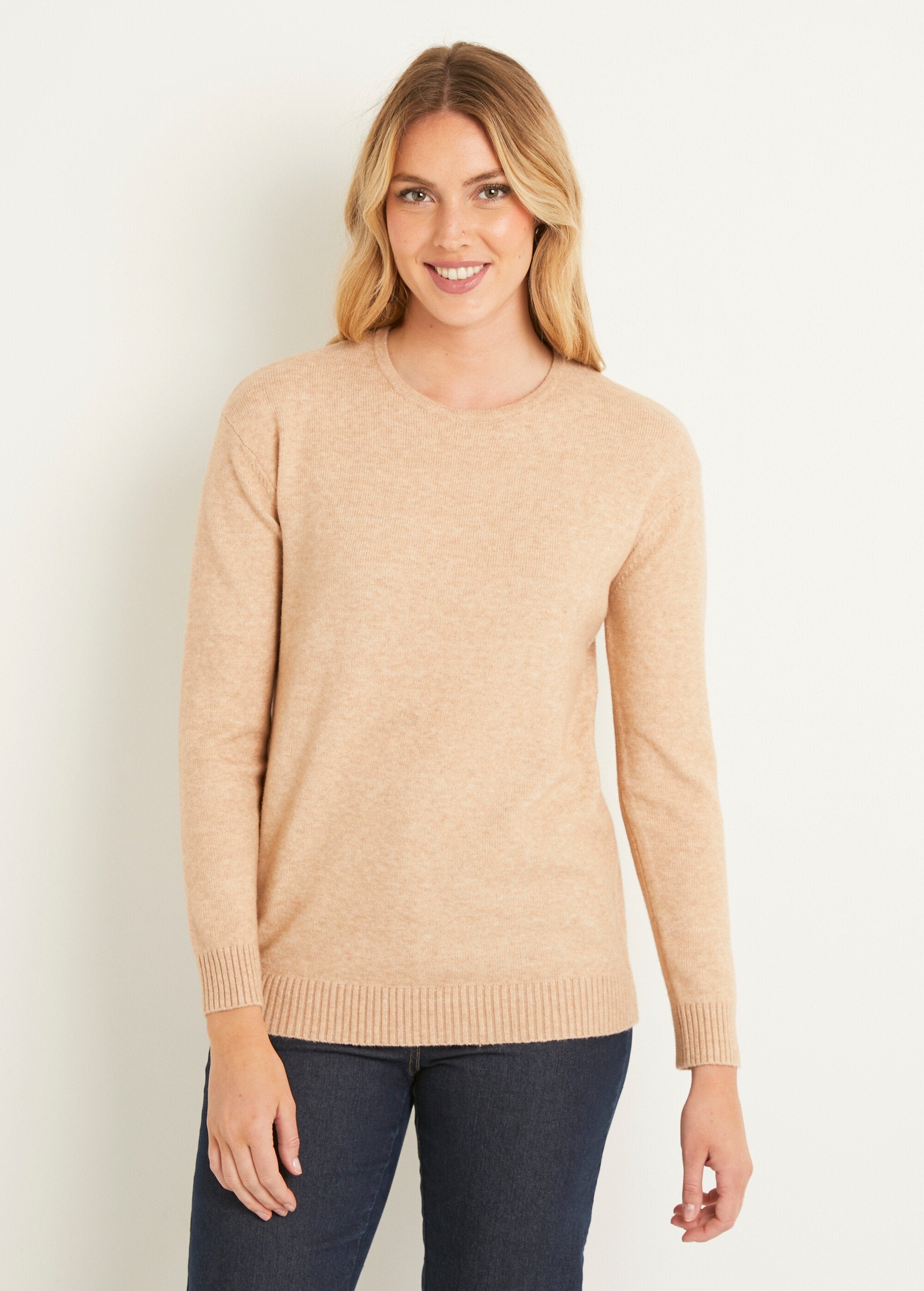 Pull_chiné_court_col_rond_avec_laine_Sable_FA1_slim