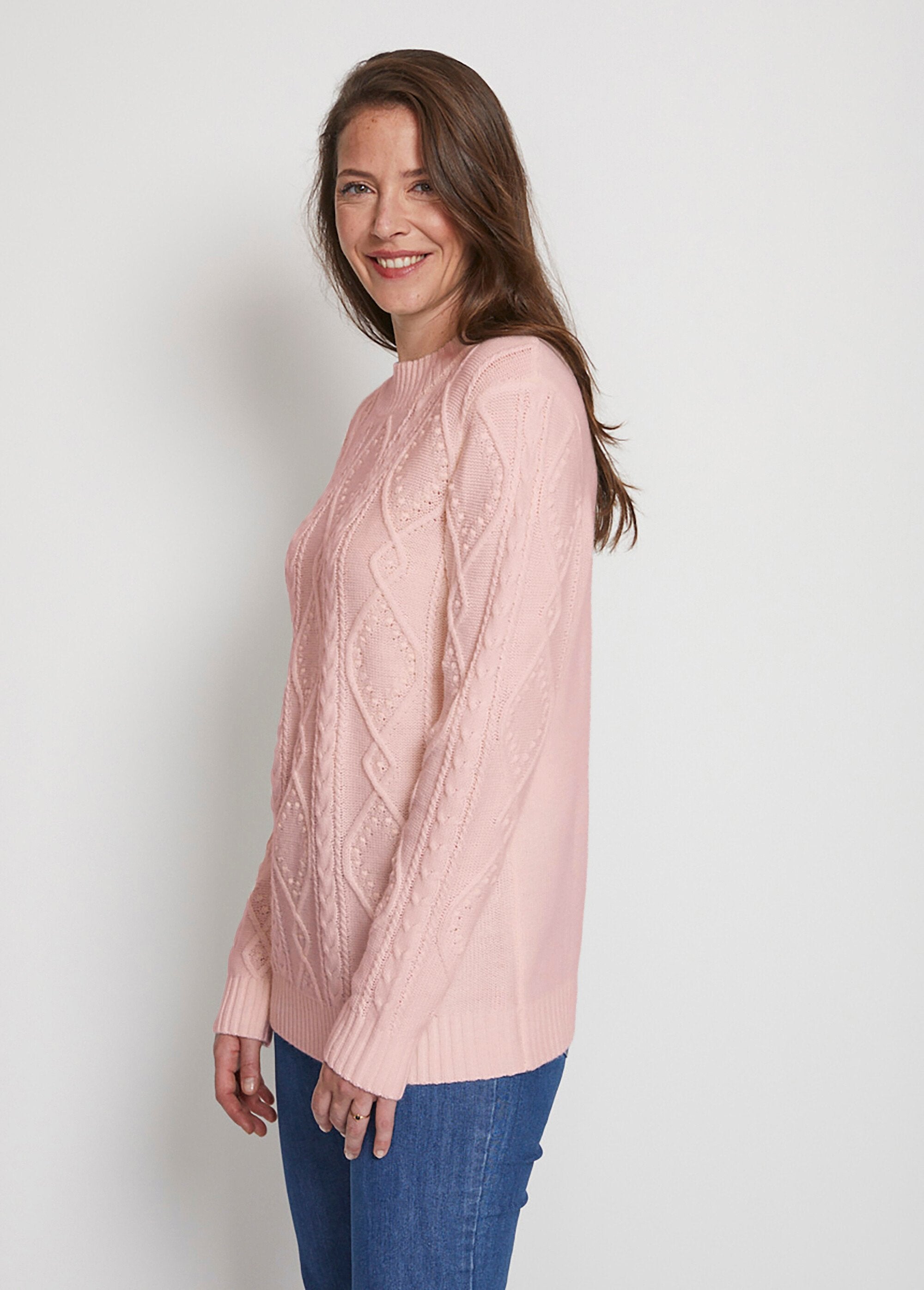 Pull_chaud_court_col_montant_torsades_Rose_DR1_slim