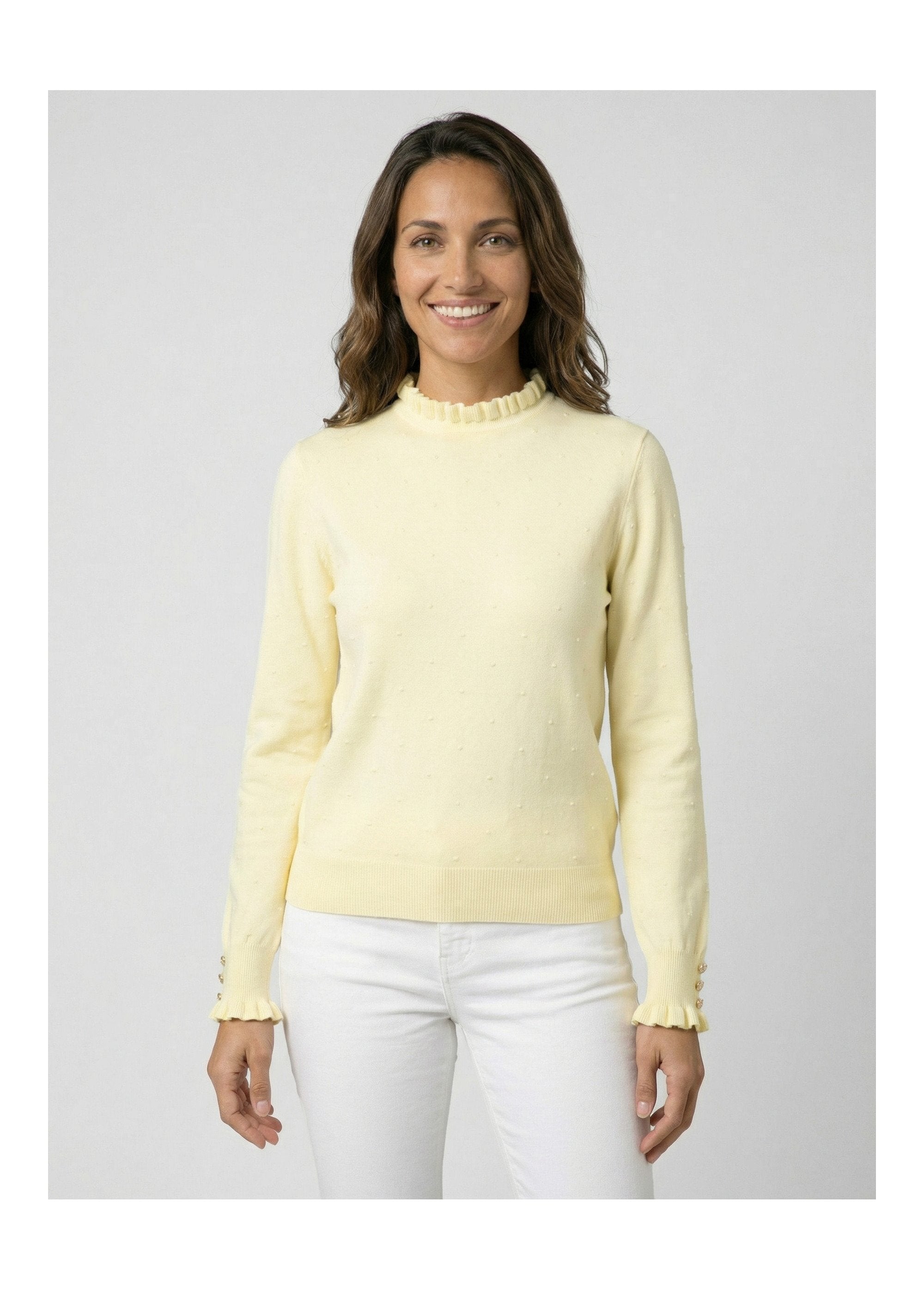 Pull_col_montant_plissé_maille_plumetis_Jaune_FA1_slim