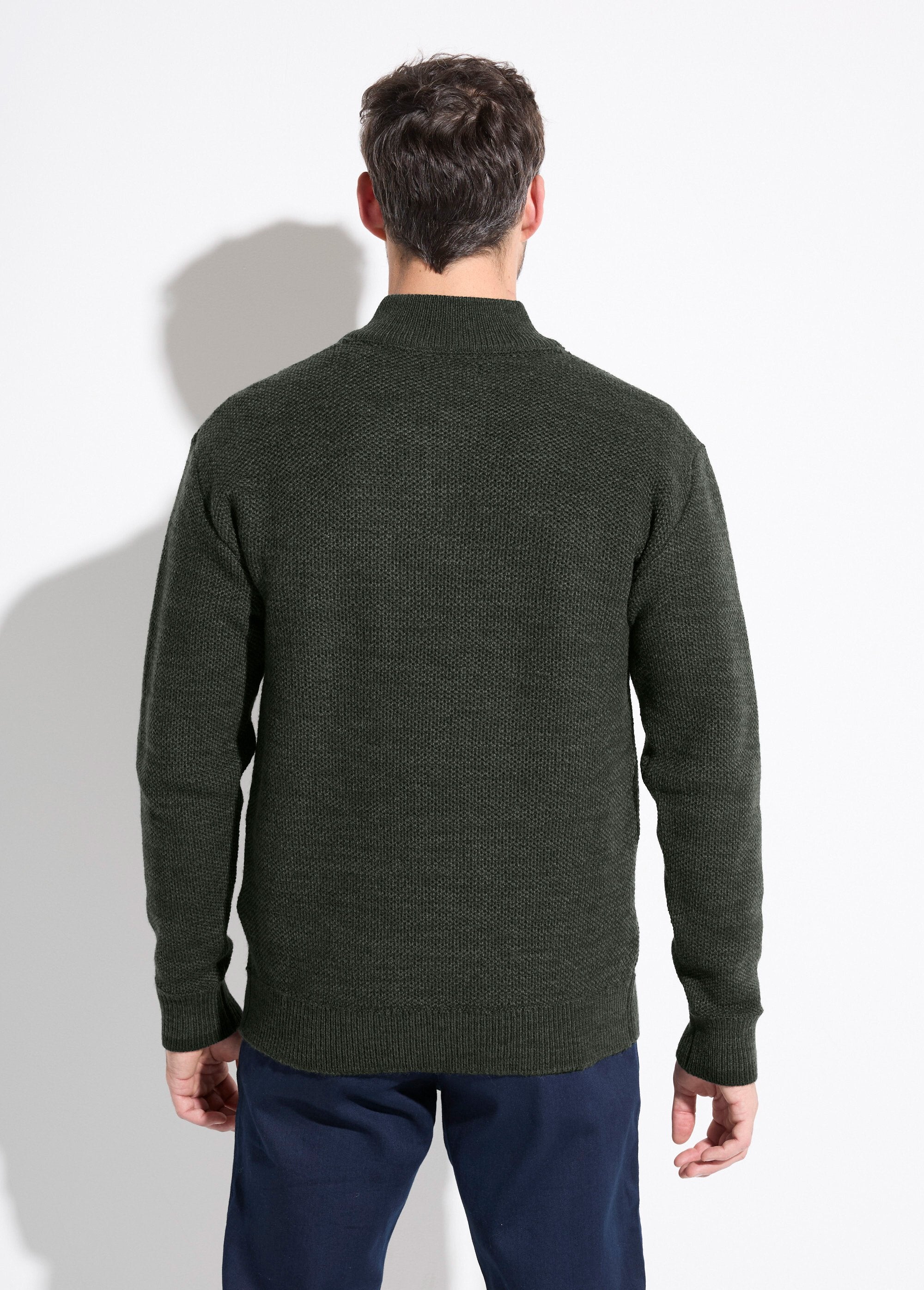 Pull_col_montant_zippé_maille_chinée_laine_Vert_DO1_slim