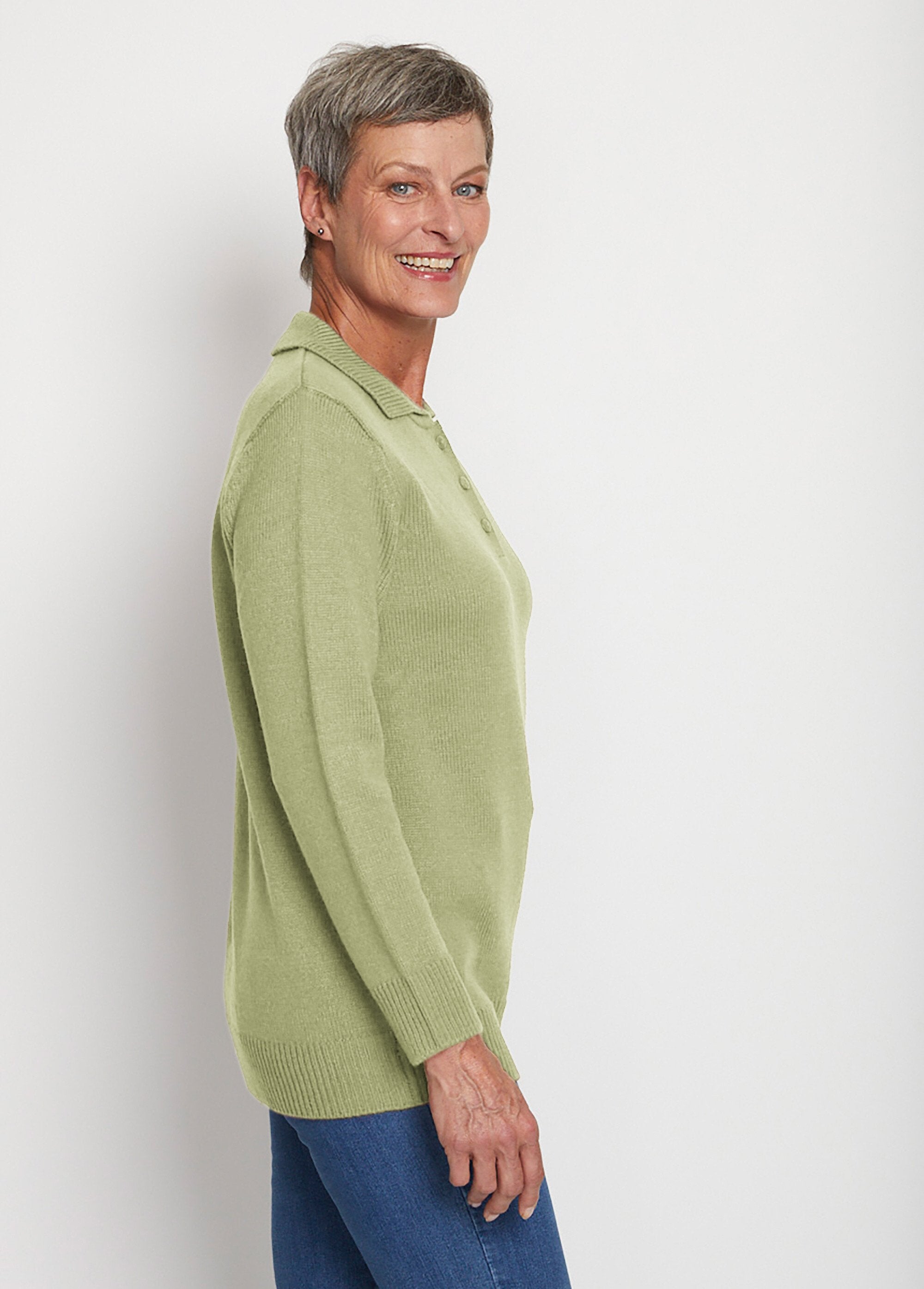 Pull_col_polo_maille_épaisse_Vert_tilleul_DR1_slim