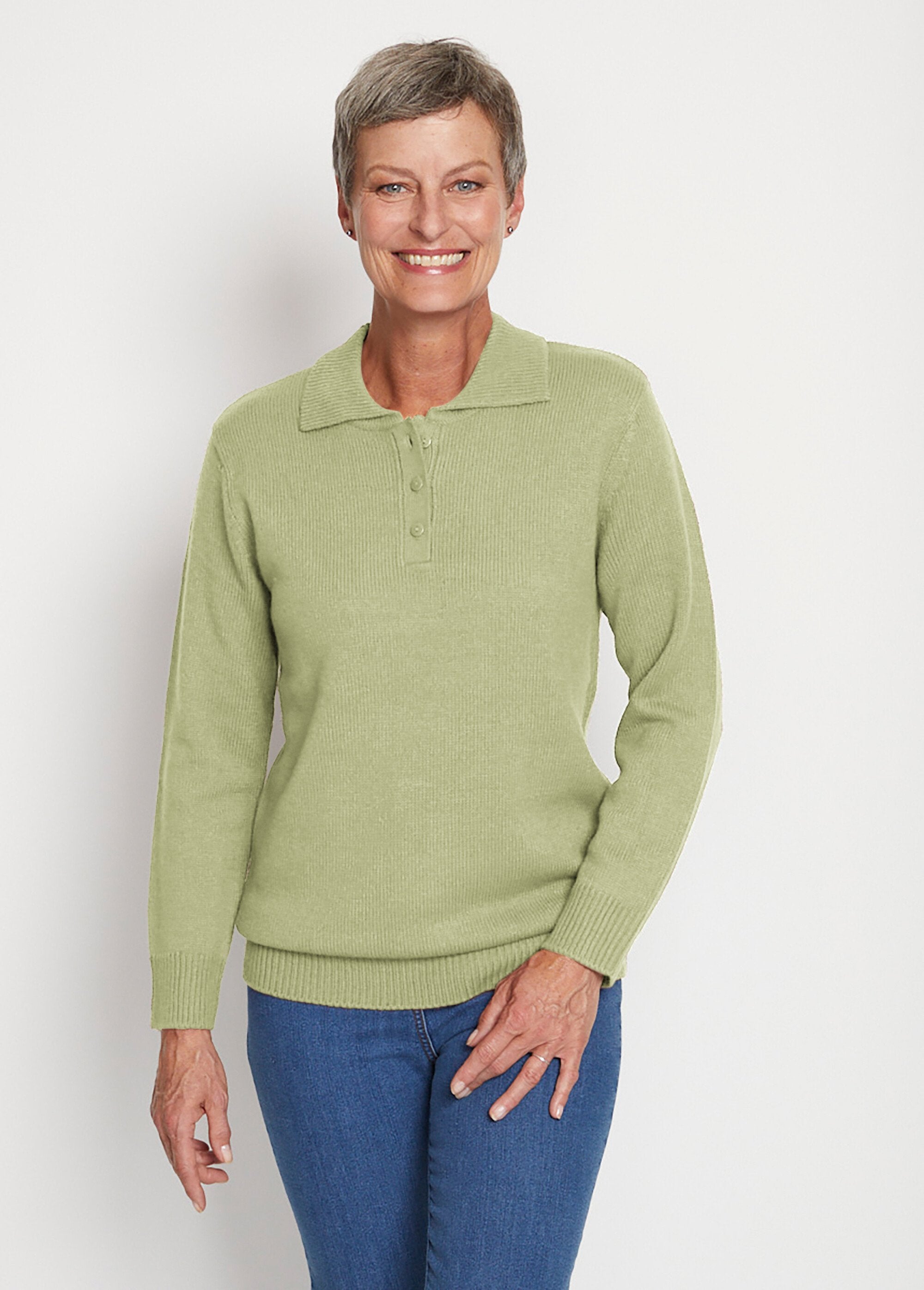 Pull_col_polo_maille_épaisse_Vert_tilleul_FA1_slim