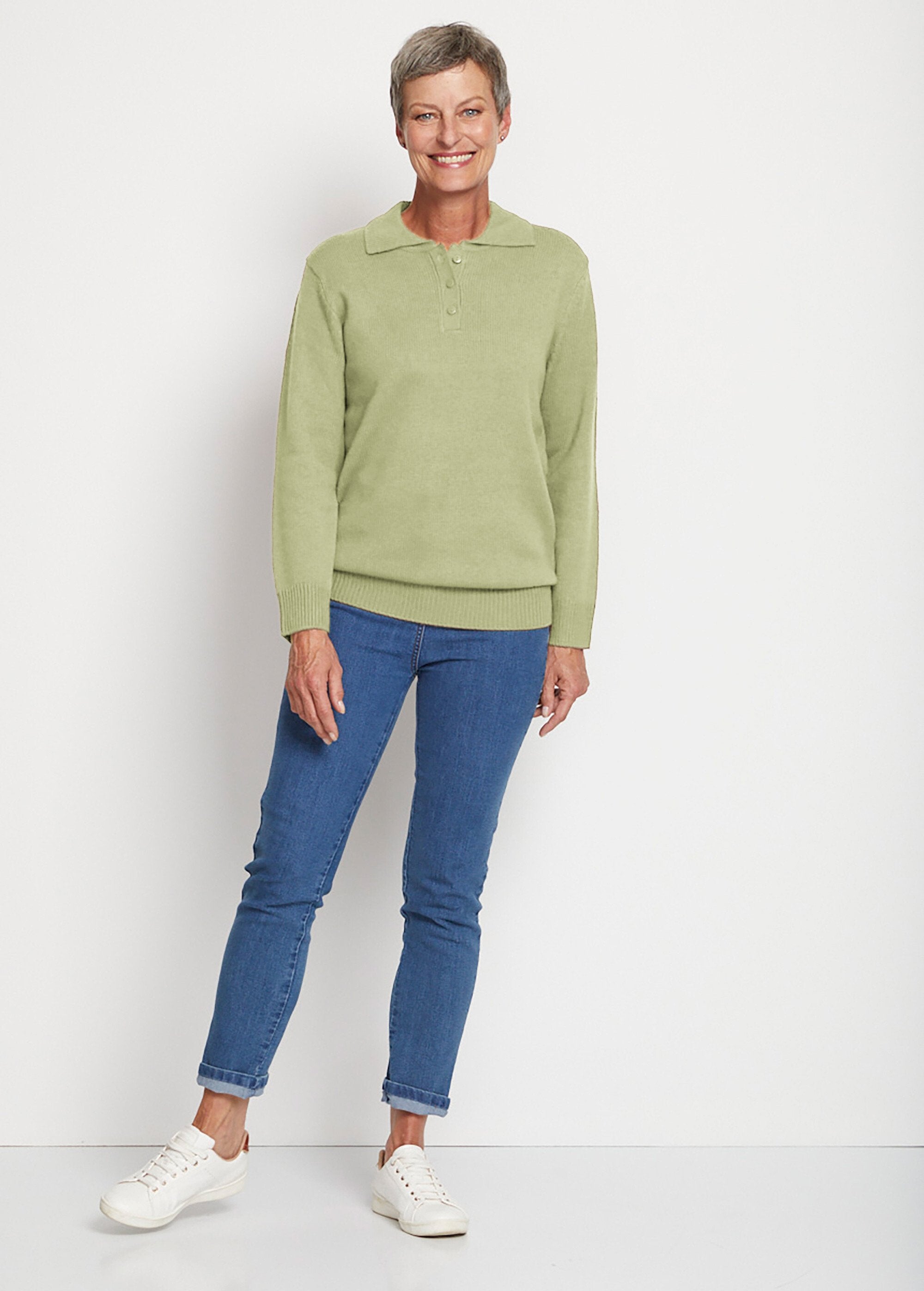 Pull_col_polo_maille_épaisse_Vert_tilleul_SF1_slim